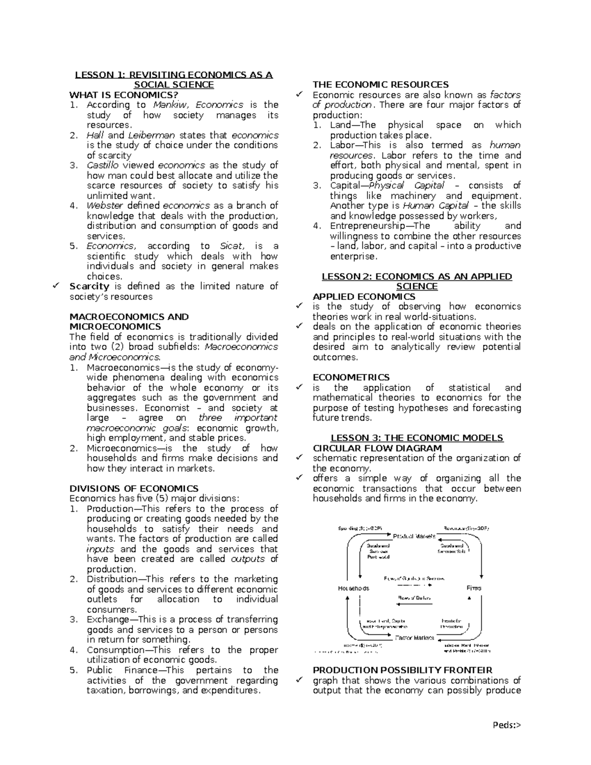 Economics Reviewer Module LESSON 1 REVISITING ECONOMICS AS A 