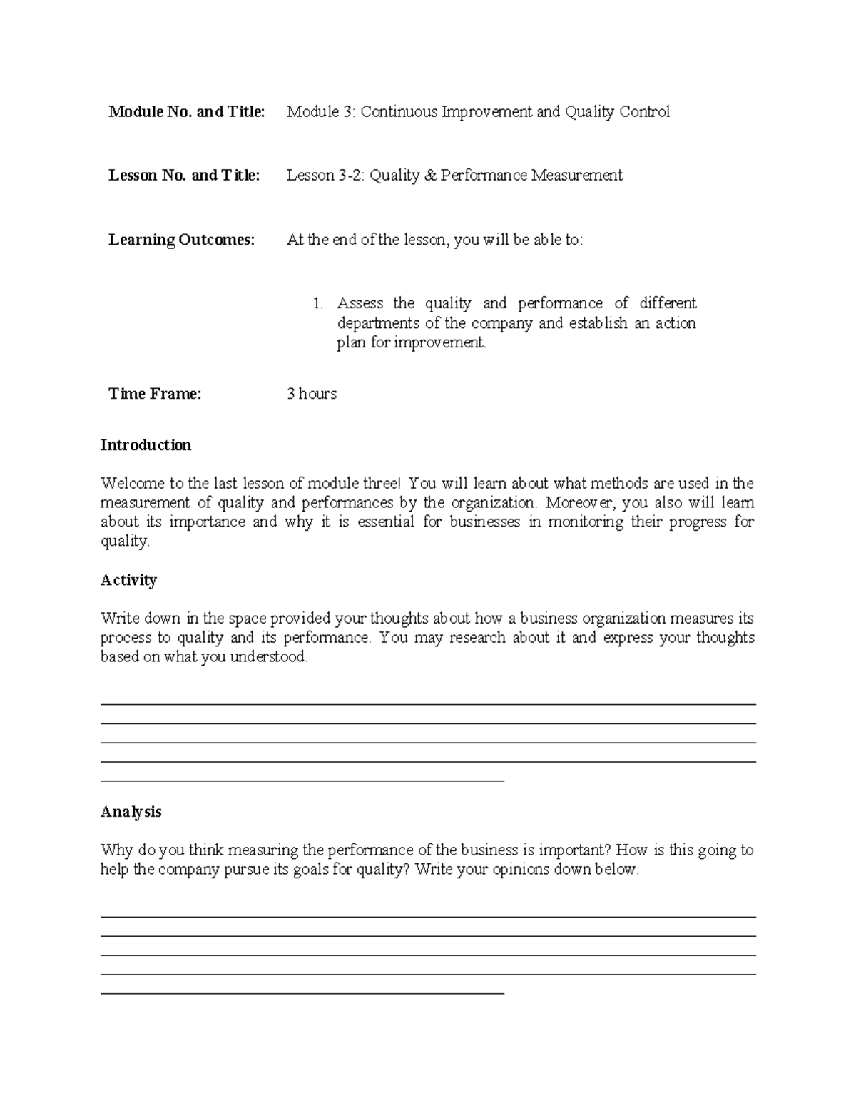 Module 3 Lesson 2 - notes - Module No. and Title: Module 3: Continuous ...