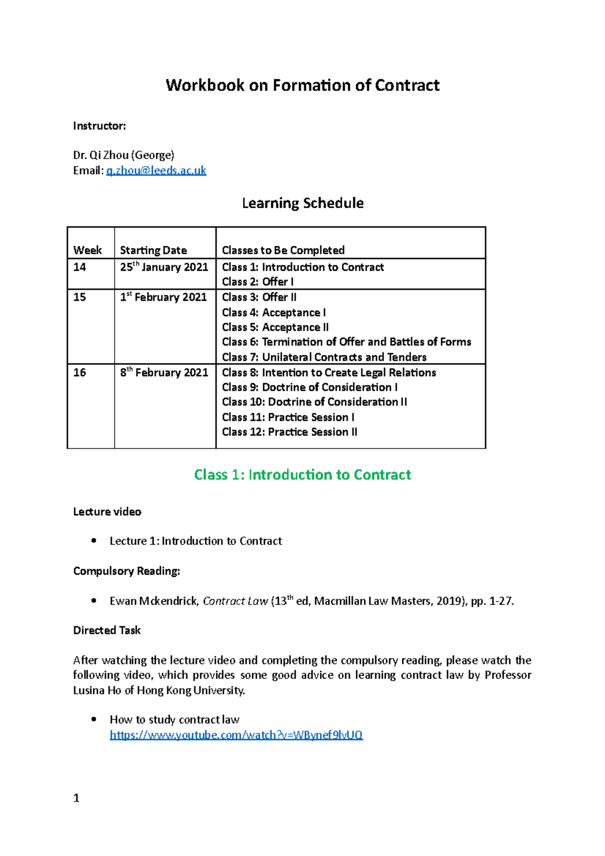Workbook Formation Contract - Workbook on Formation of Contract ...