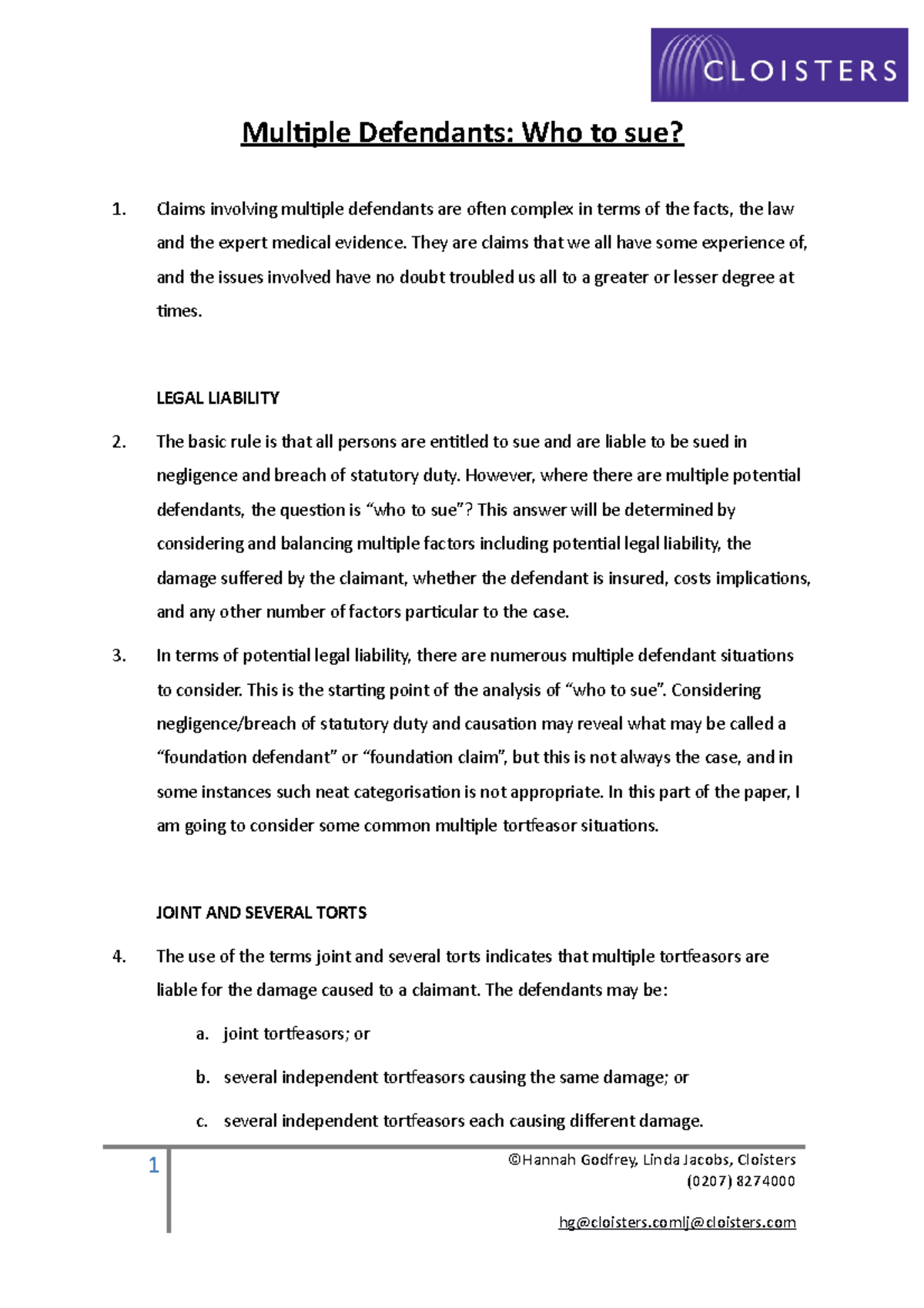 Updated final handout who to sue 2 - Multiple Defendants: Who to sue ...