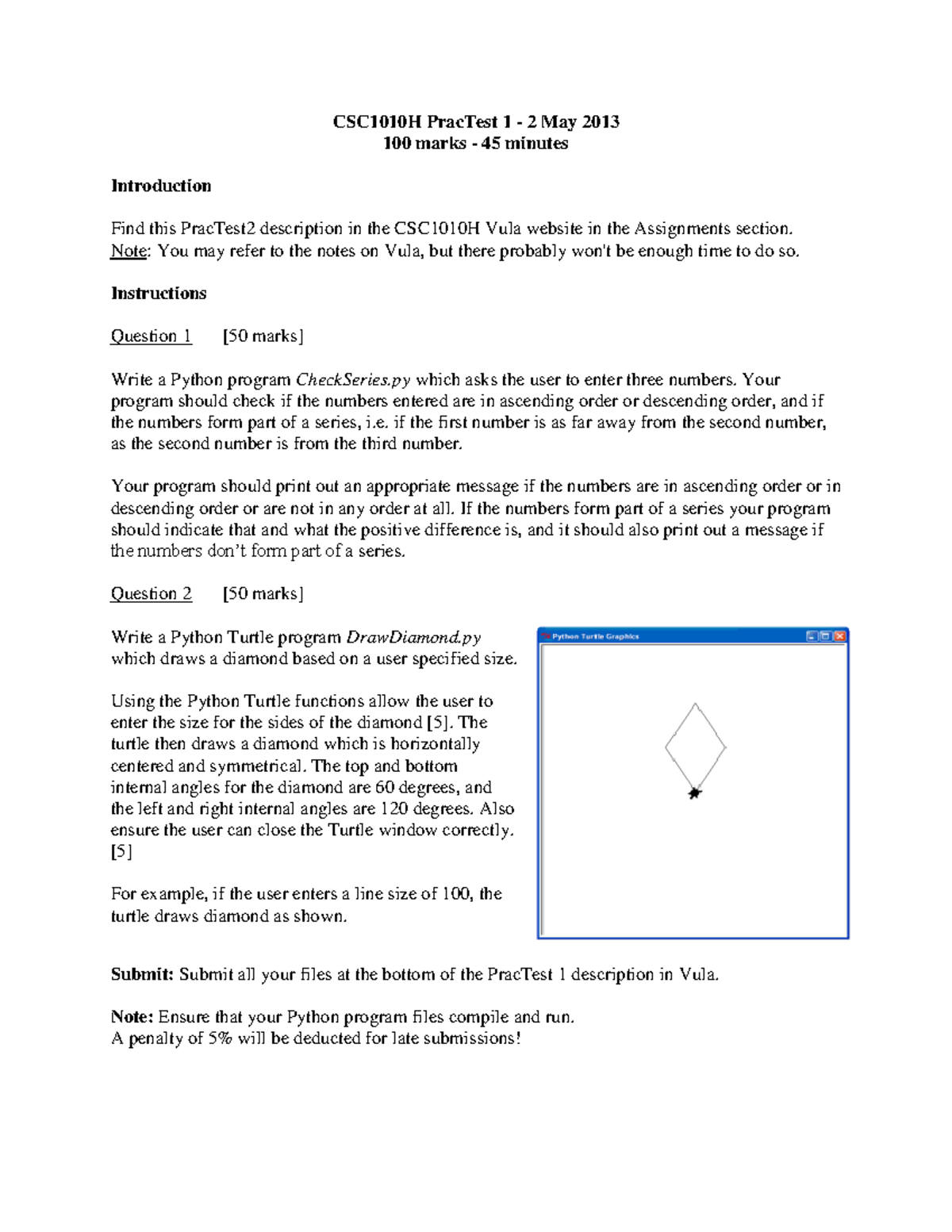 CSC1010H Prac Test 1 2013 Final - CSC1010H PracTest 1 - 2 May 2013 100 ...