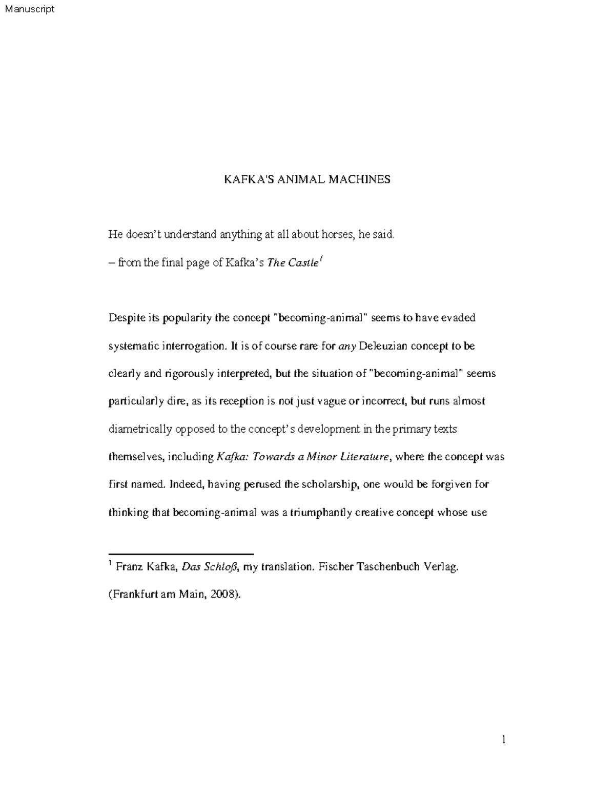 Animal Machines - Quantum Mechanics - 1 KAFKA'S ANIMAL MACHINES He ...
