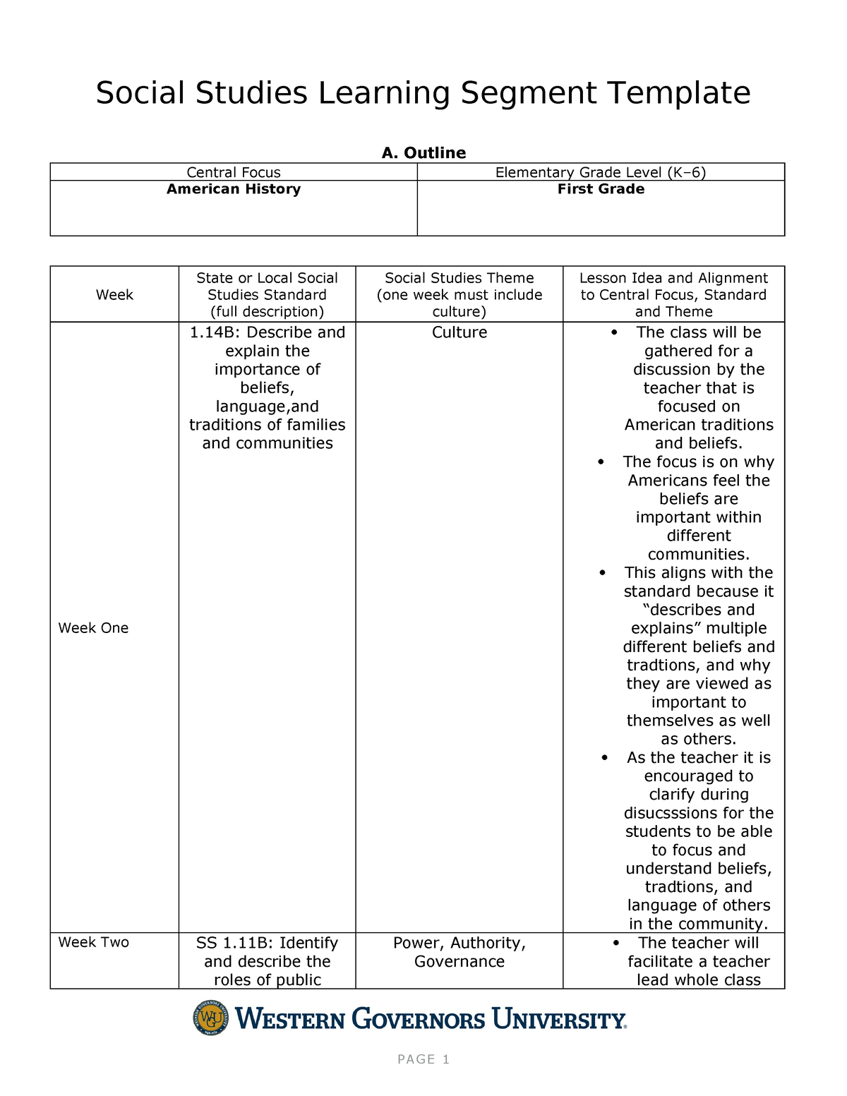 Social Studies Learning Segment Template - Outline Central Focus ...