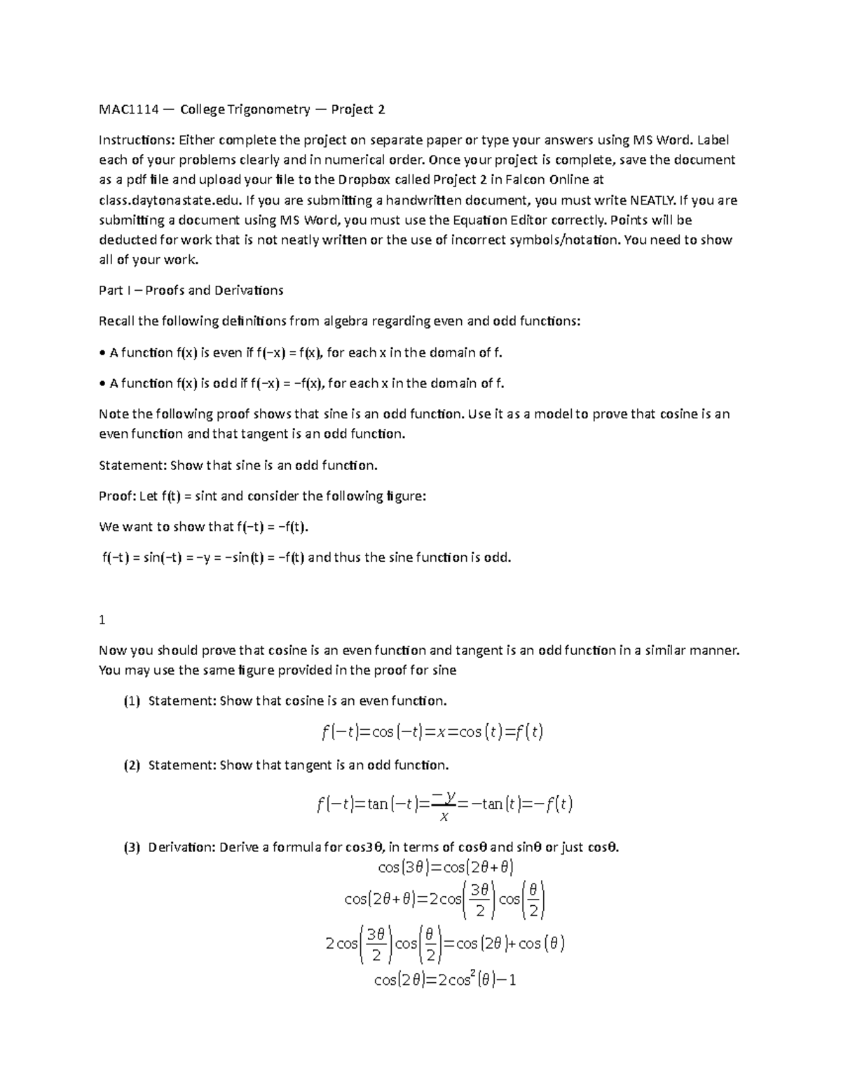 Project#2 - Project for college trigonometry. - MAC1114 — College ...