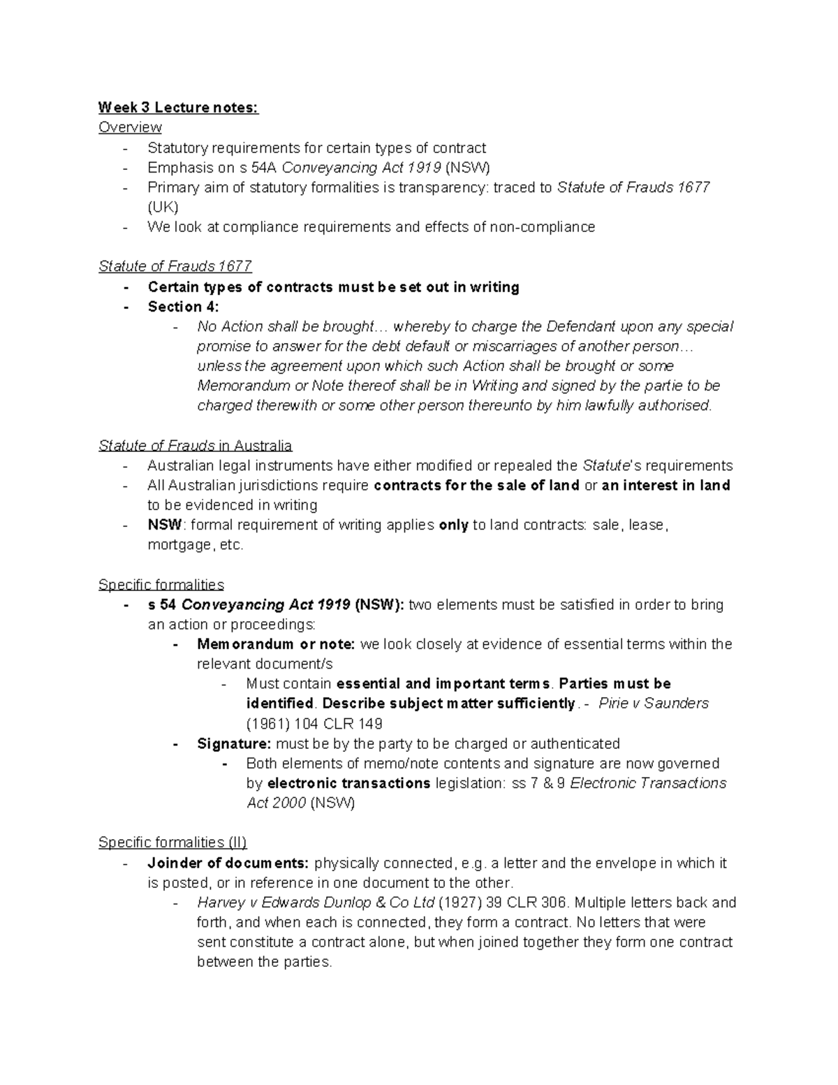 WEEK 3 Notes Formalities - Week 3 Lecture notes: Overview - Statutory ...