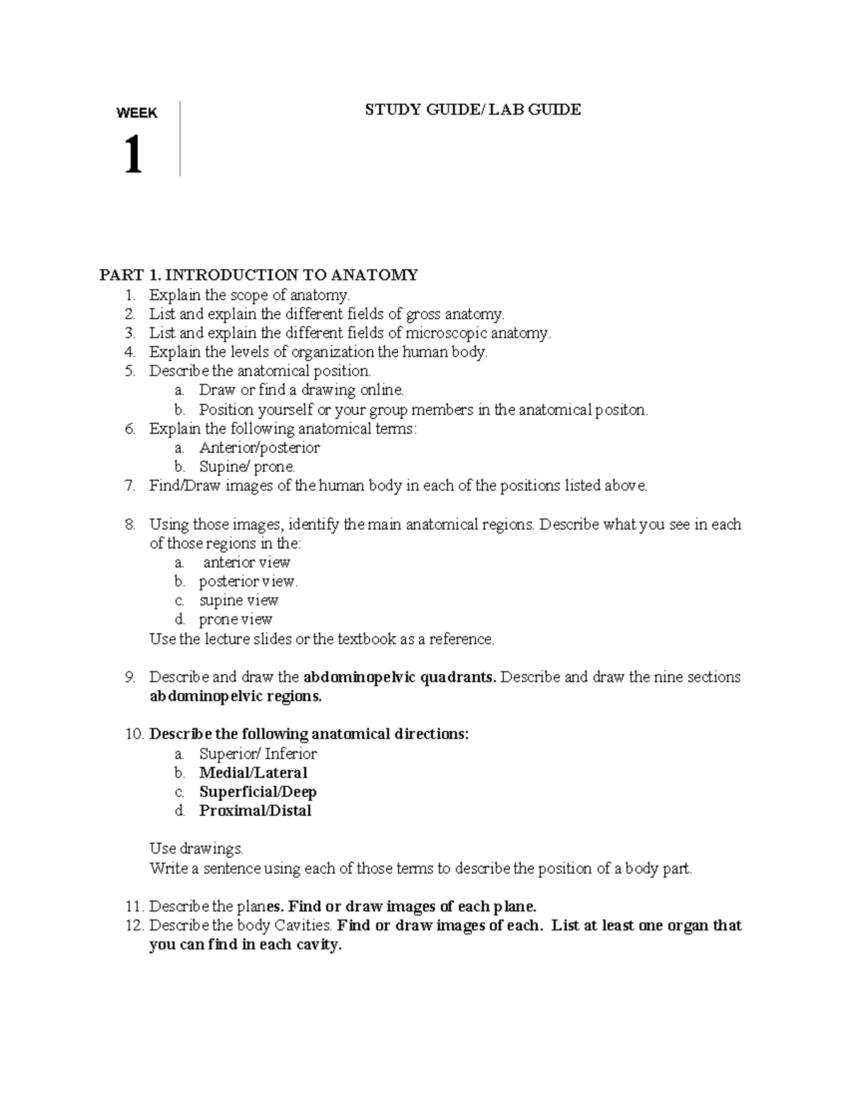 Study Guide WEEK 1 - STUDY GUIDE/ LAB GUIDE PART 1. INTRODUCTION TO ...