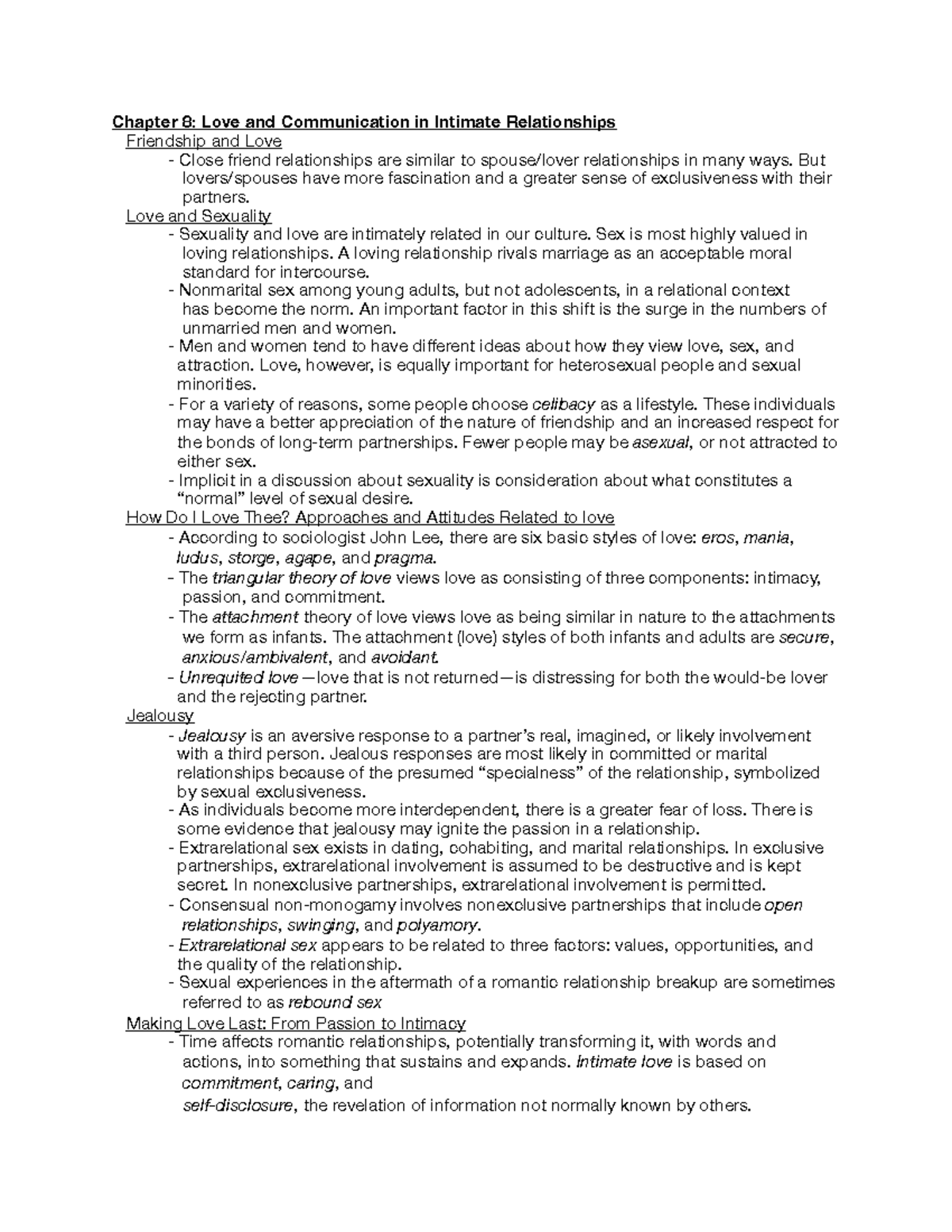 Human Sexuallity Chapter 8 - Chapter 8: Love and Communication in ...