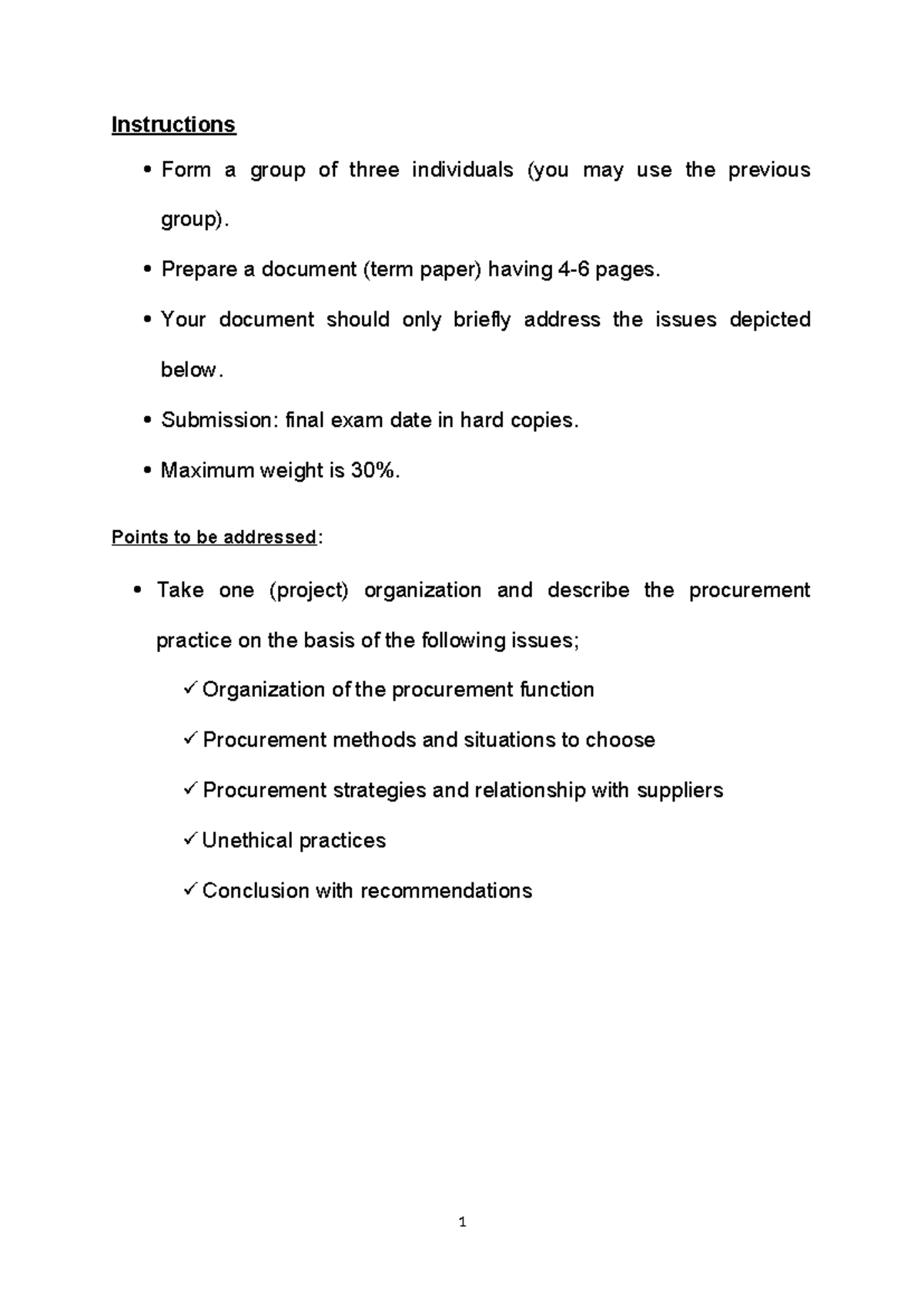 PPCM Assignment - Instructions Form a group of three individuals (you ...