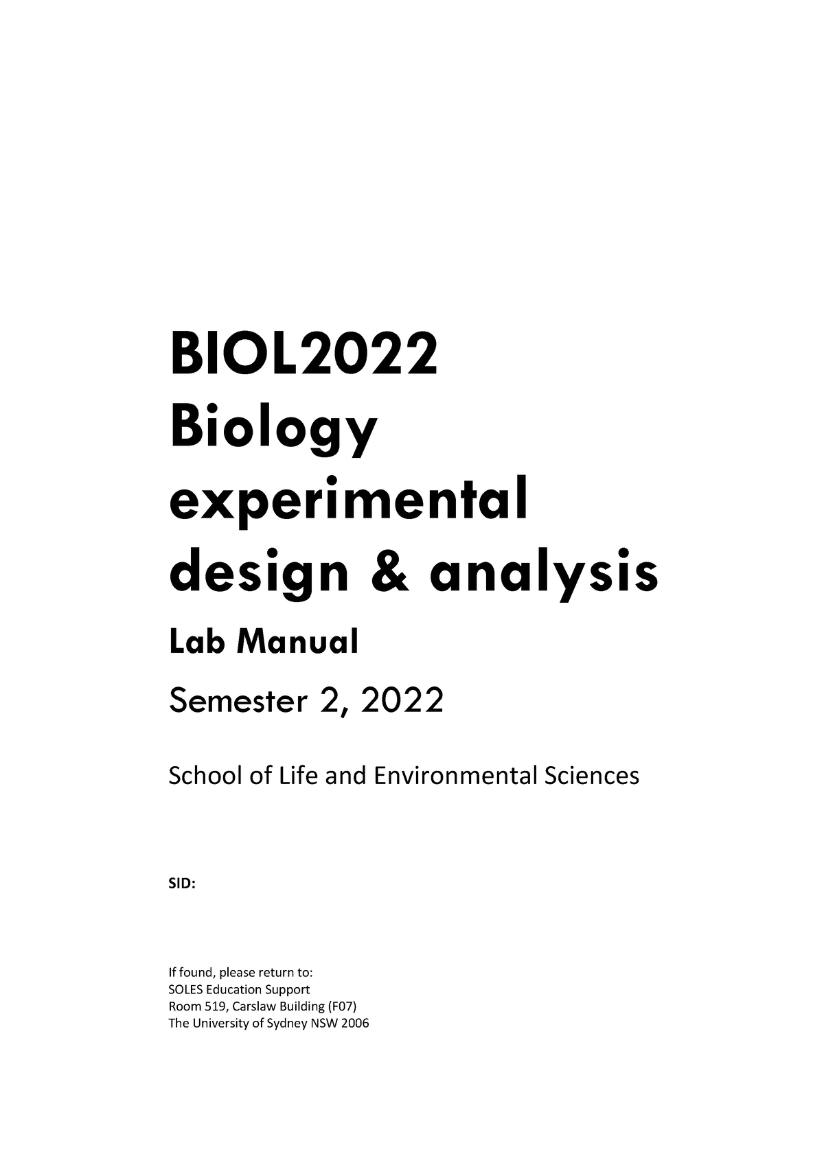 BEDA Lab Manual 2022 - BIOL Biology Experimental Design & Analysis Lab ...