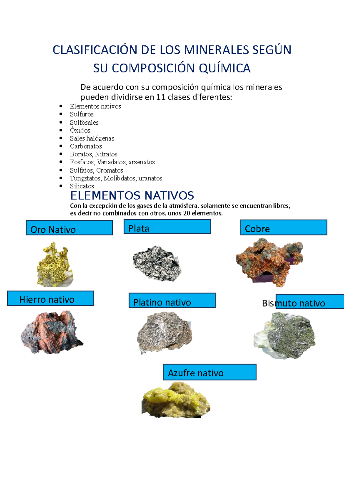Clasificaci n DE LOS Minerales Seg n SU Composici n Qu mica 