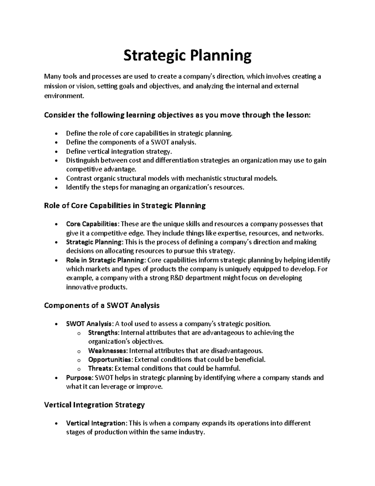 Principles of Management Study Guide - Strategic Planning Many tools ...