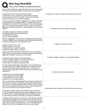 Med-Surg HESI Practice Questions Flashcards Quizlet - 2022-23 Med-Surg ...