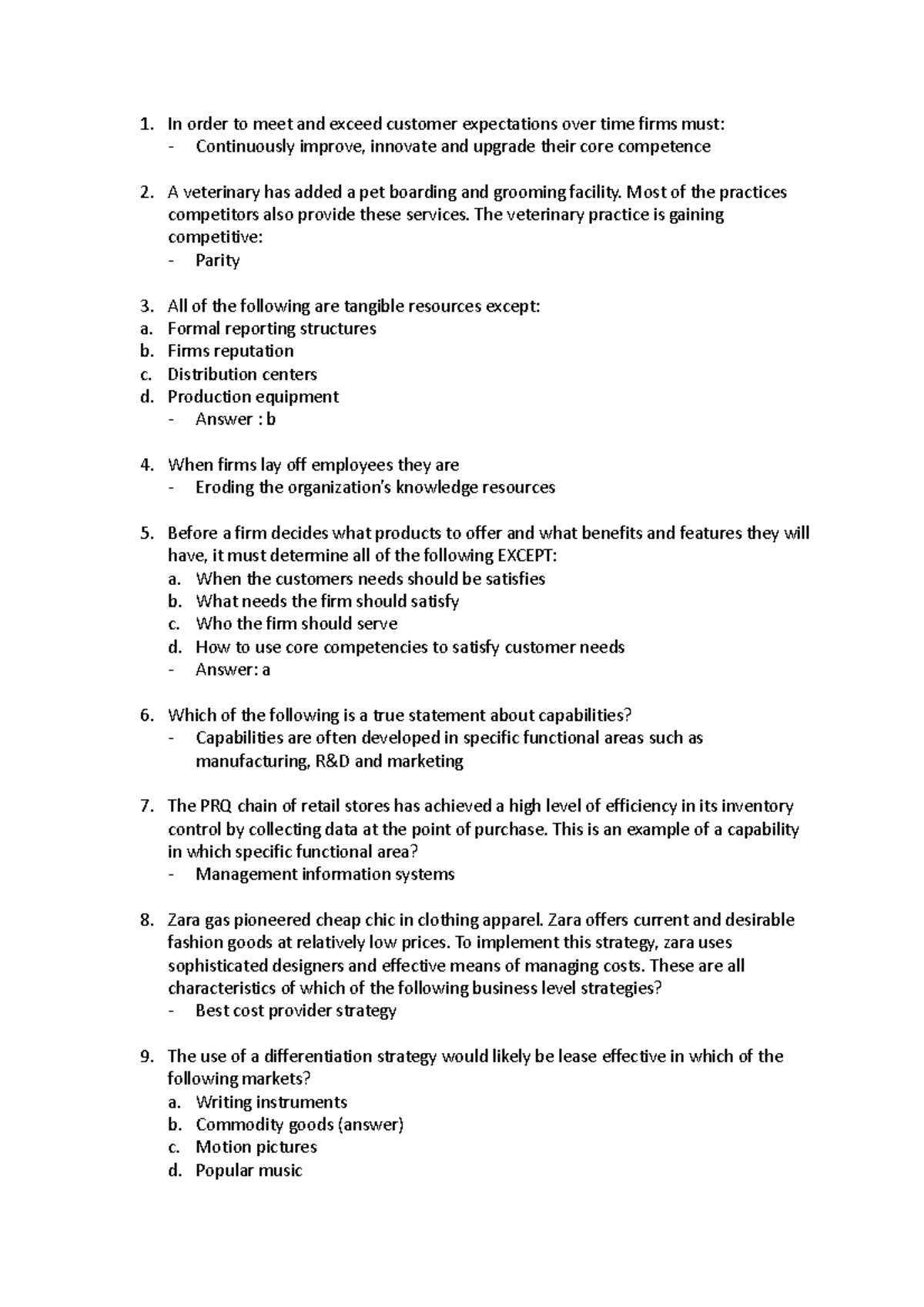 Strategic management quiz 2 answers - In order to meet and exceed ...