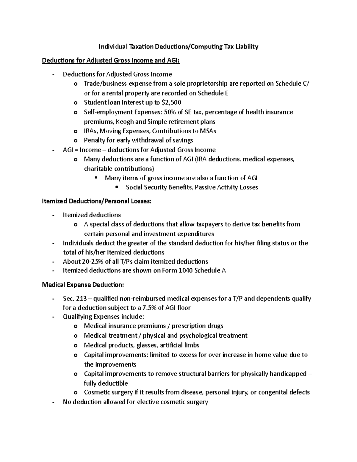 Individual Taxation Deductions, Computing Tax Liability - Individual ...