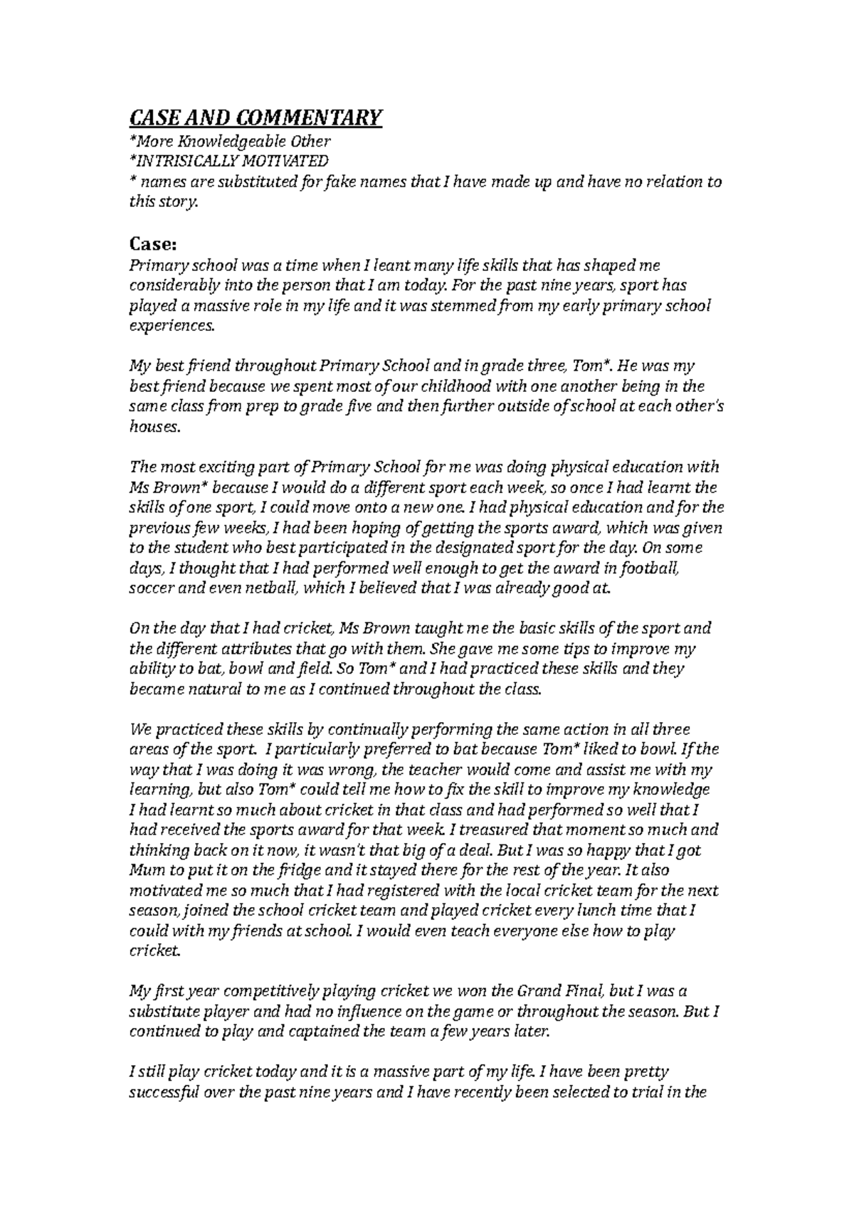 Case and Commentary - After observing a case of learning in a primary ...