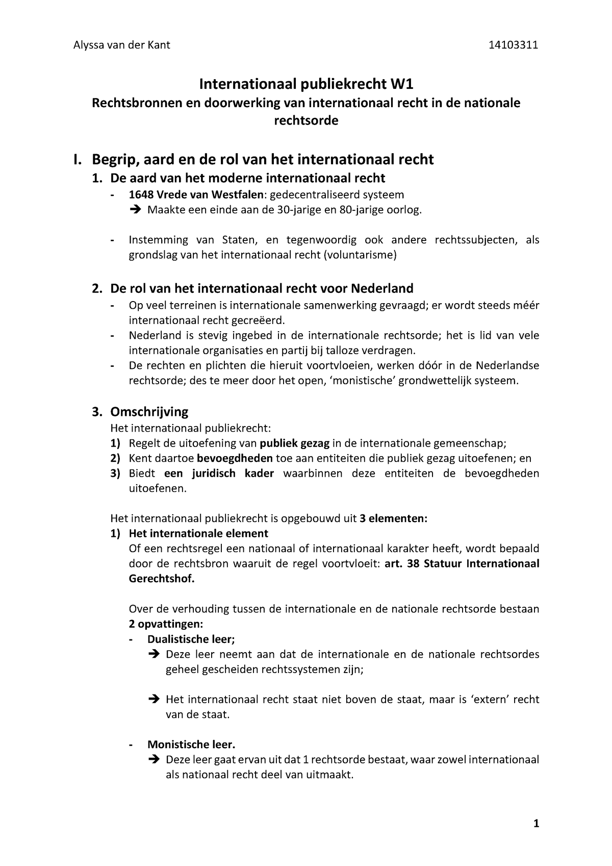 Internationaal Publiekrecht - W1 - Internationaal Publiekrecht W ...