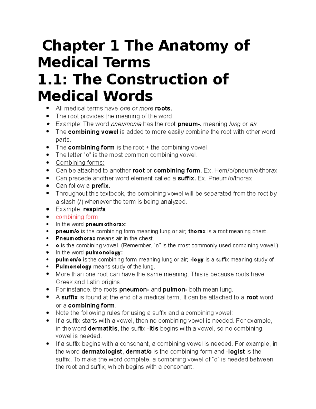 Exam notes on chapter 1 med term - Chapter 1 The Anatomy of Medical ...