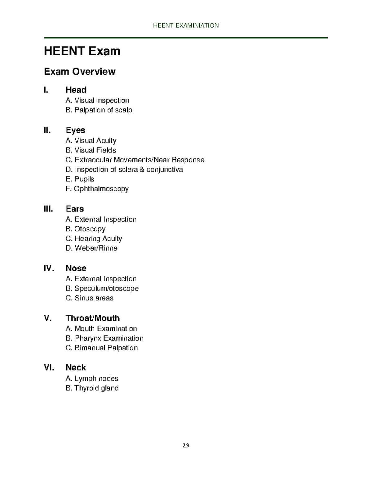 Heent Exam Teaching Docket