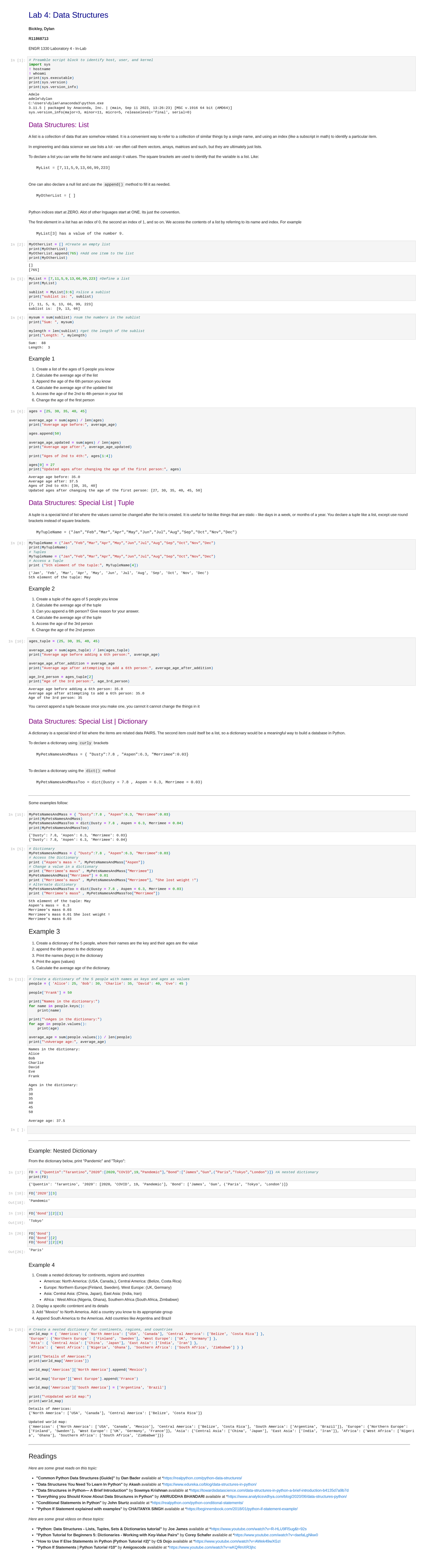 Lab04 - Lab 04 - Lab 4: Data Structures Bickley, Dylan R ENGR 1330 ...