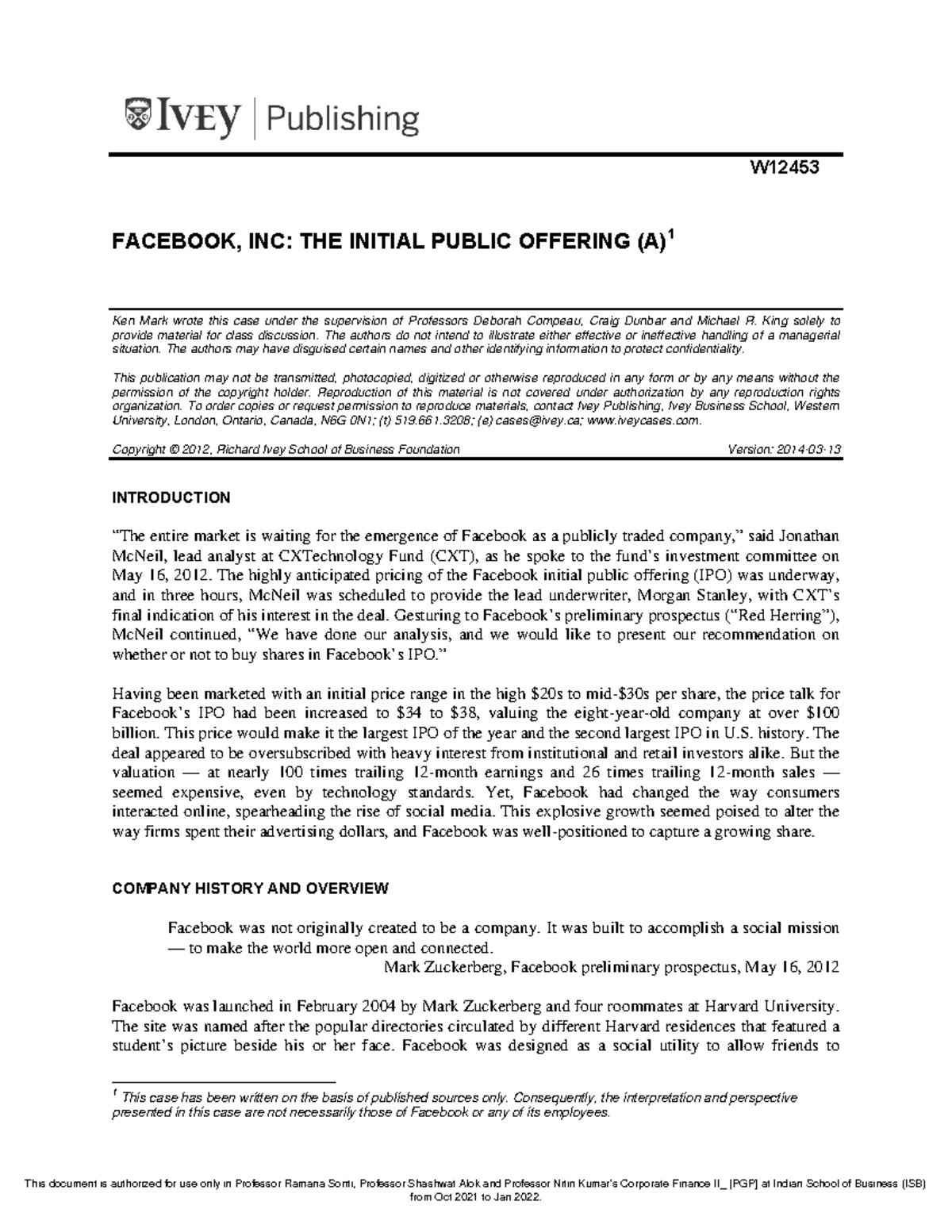 facebook inc the initial public offering case study solution