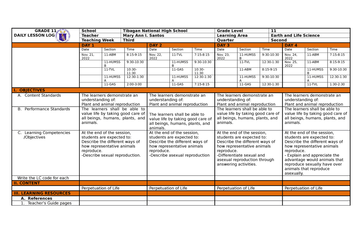 EAL Q2-3rd WEEK DLL - Lesson plan - GRADE 11 DAILY LESSON LOG School ...