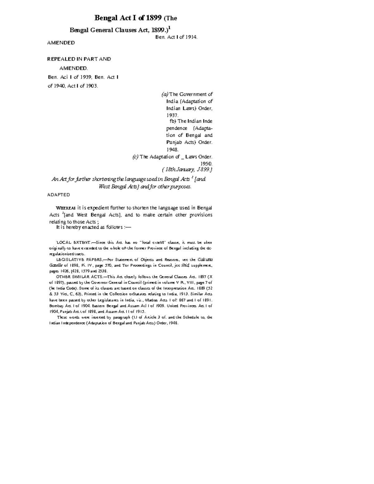 The Bengal General Clauses Act, 1899 ) 1 Ben. Act I of 1914. AMENDED