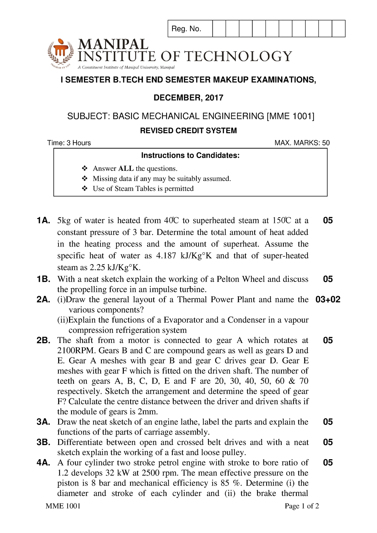 Basic Mechanical Engineering [MME 1001] RCS (Makeup) - MME 1001 Page 1 ...