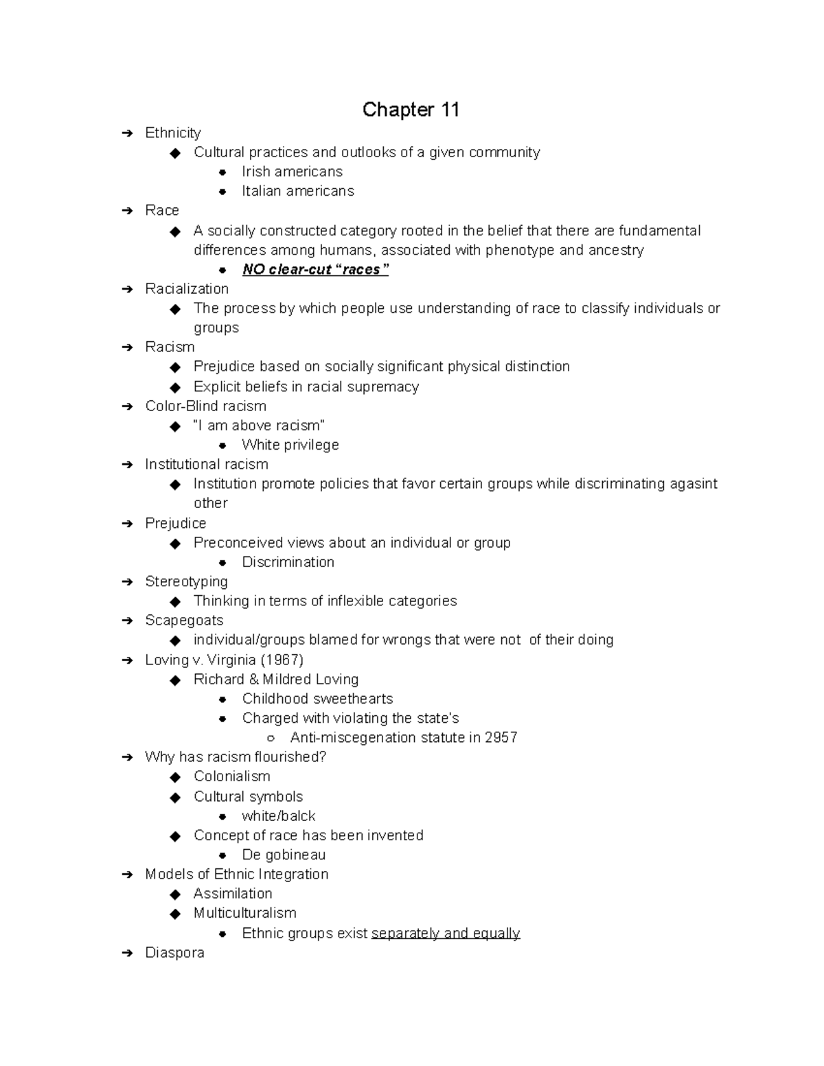 Intro to sociology chap 11 notes - Chapter 11 Ethnicity Cultural ...