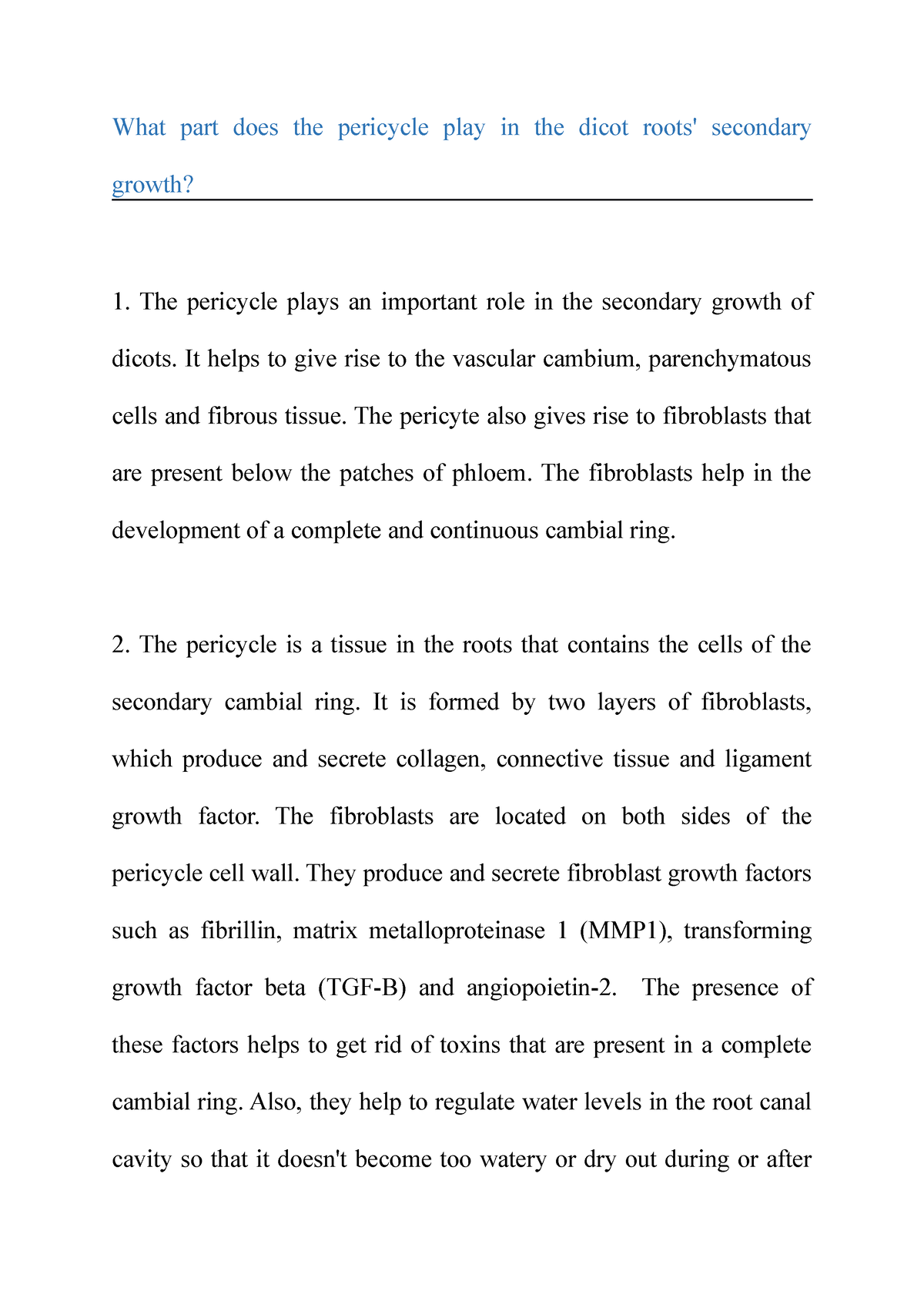 what-part-does-the-pericycle-play-in-the-dicot-roots-secondary-growth