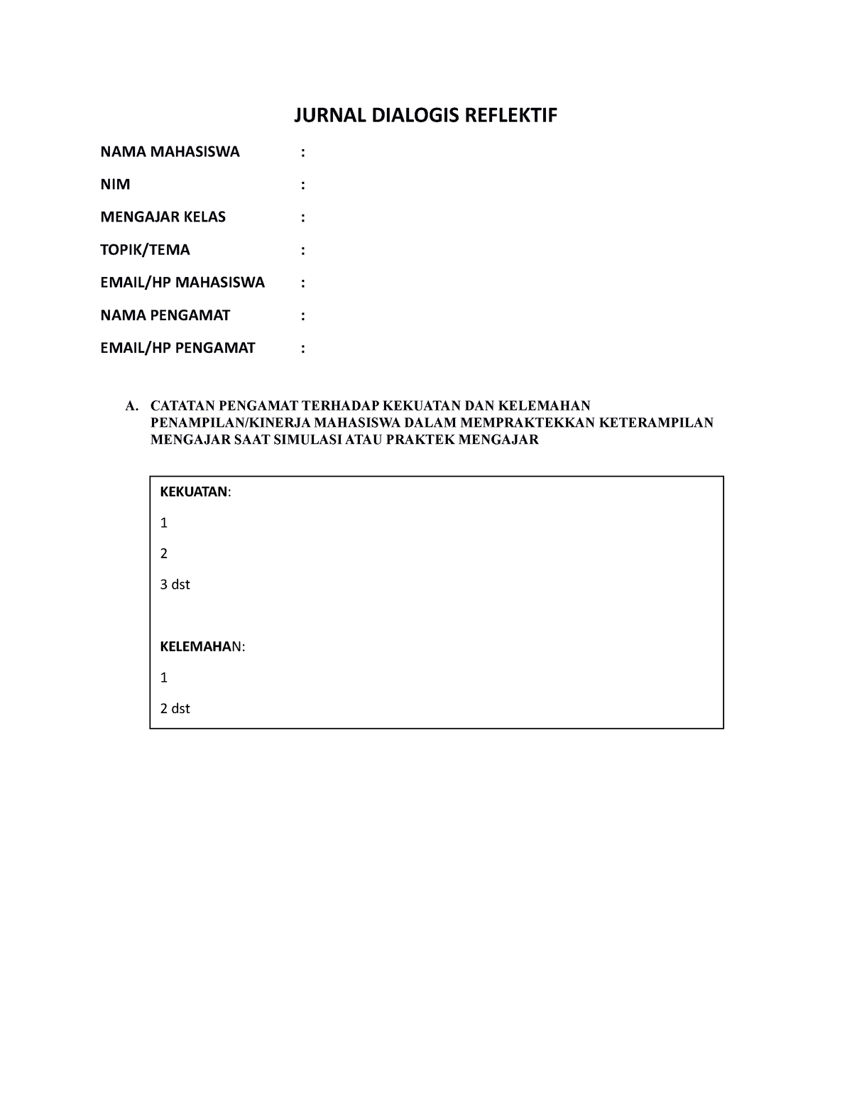 Format Jurnal Dialogis Reflektif - JURNAL DIALOGIS REFLEKTIF NAMA ...