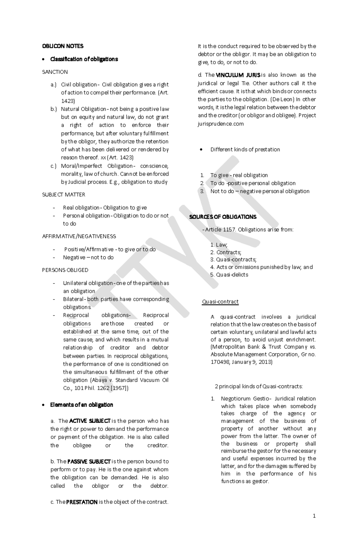 Oblicon- Notes - LAW - OBLICON NOTES Classification Of Obligations ...