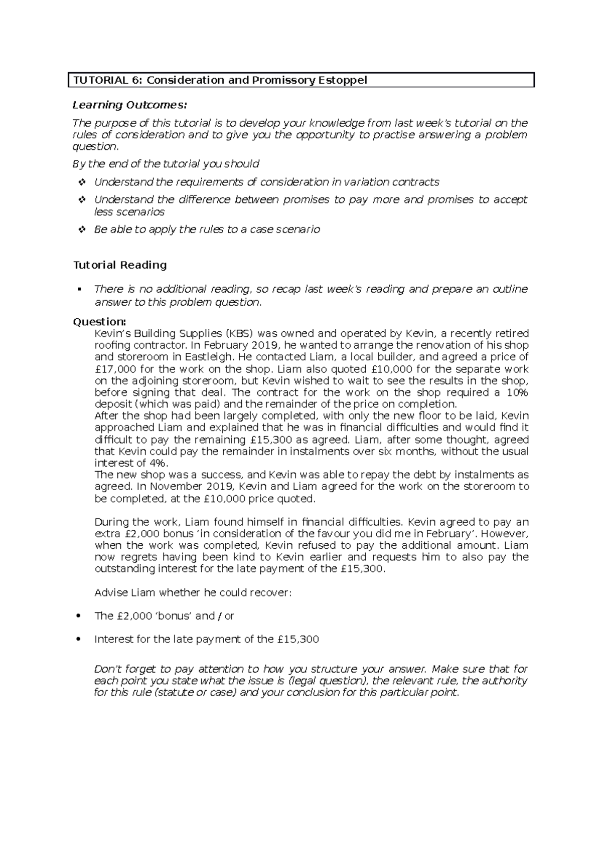 Tutorial 6 Consideration And Promissory Estoppel Tutorial 6 Consideration And Promissory Tutorial 6 Consideration And Promissory Estoppel Tutorial 6 Consideration And Promissory