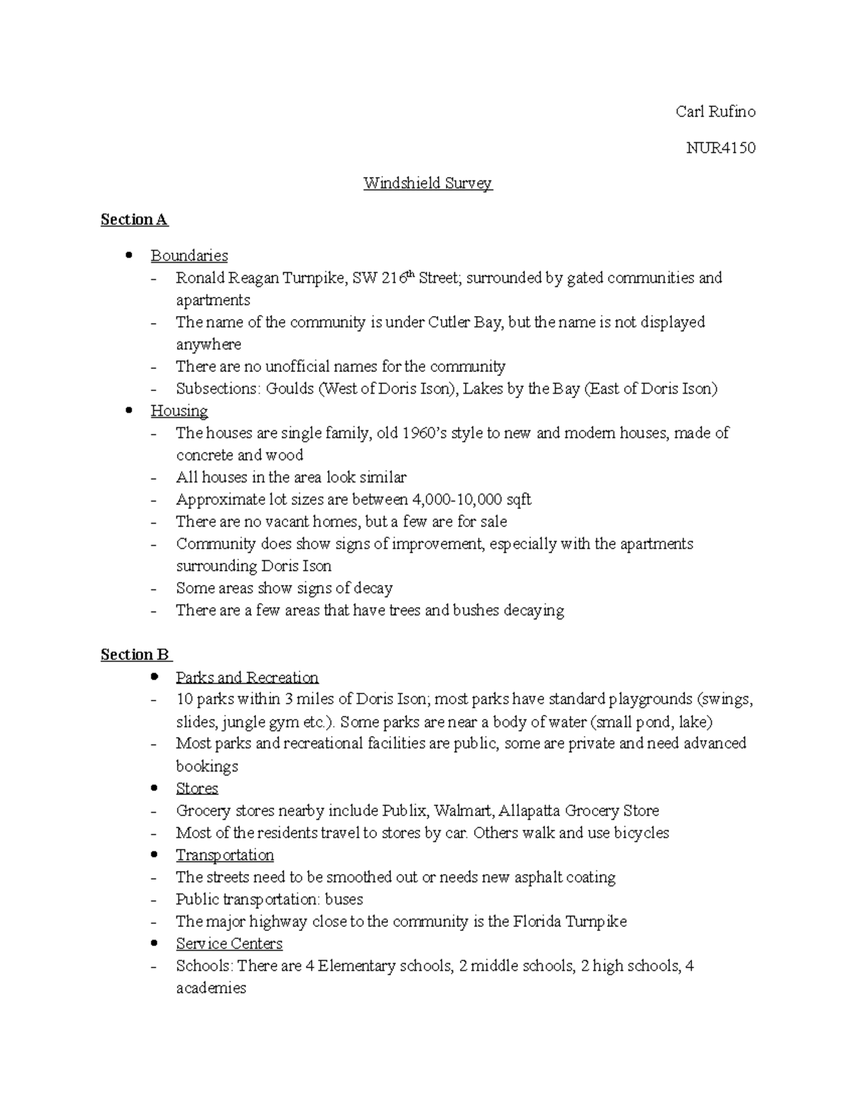 Windshield Survey Carl Rufino NUR Windshield Survey Section A