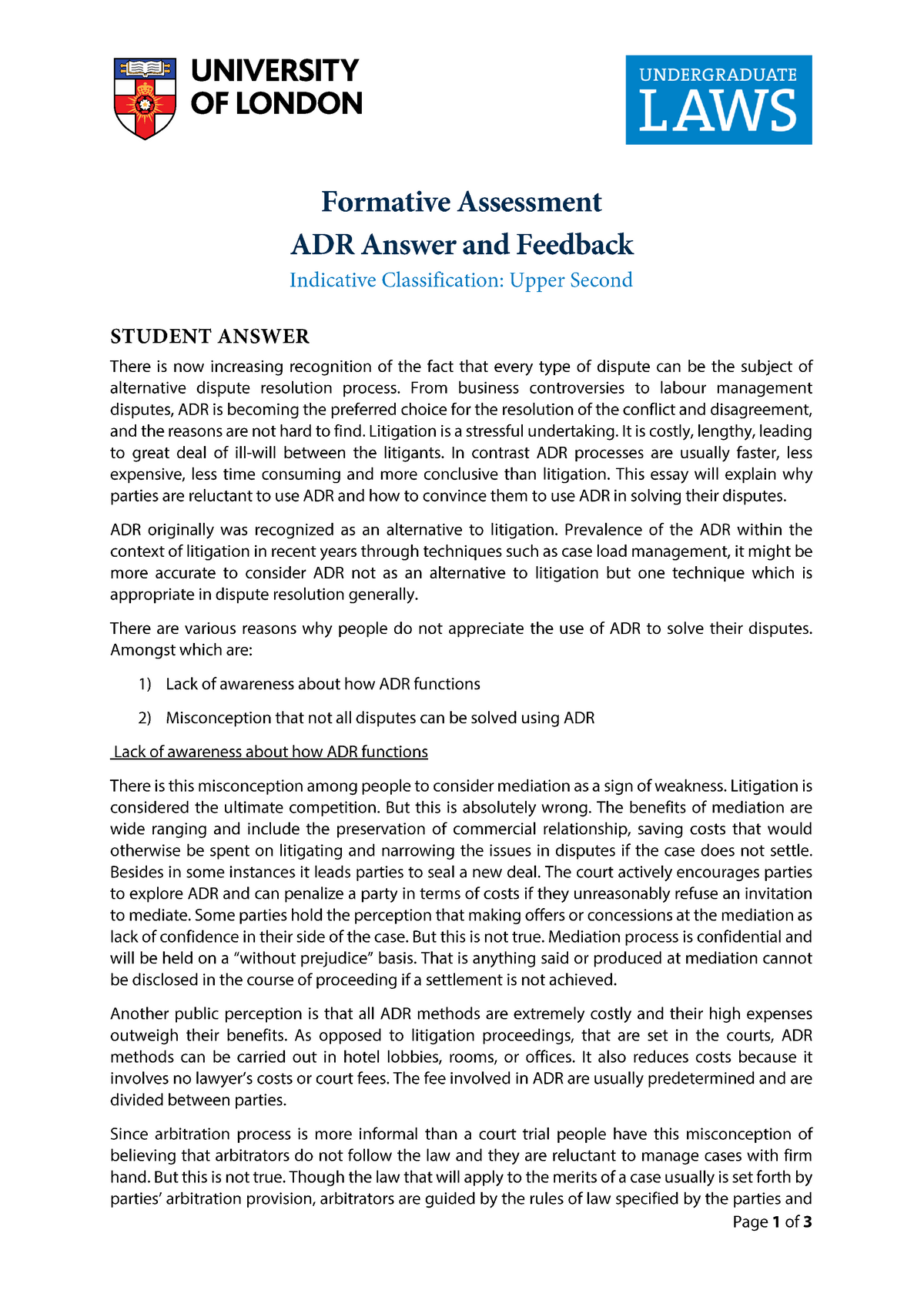 ADR - Upper Second Formative Assessment Example - LA3011 - Studocu