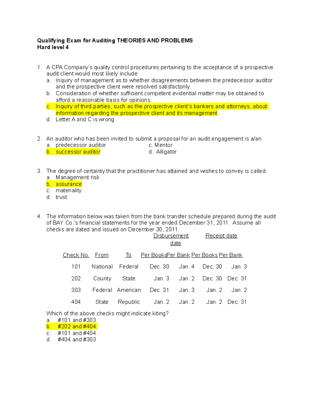 Audit Qualifying Exam 34 Qualifying Exam for Auditing THEORIES AND