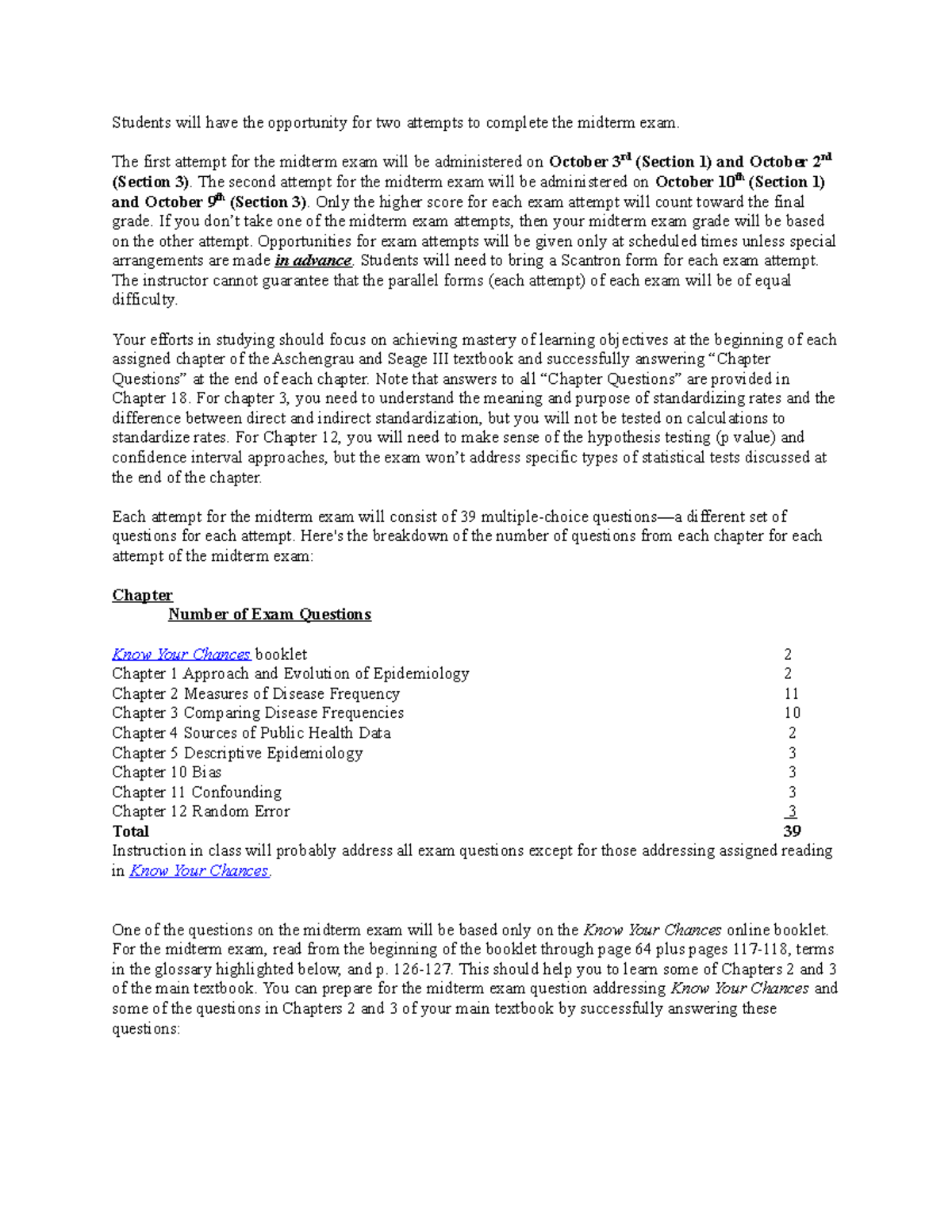 Epidemiology midterm 1 study guide Students will have the opportunity