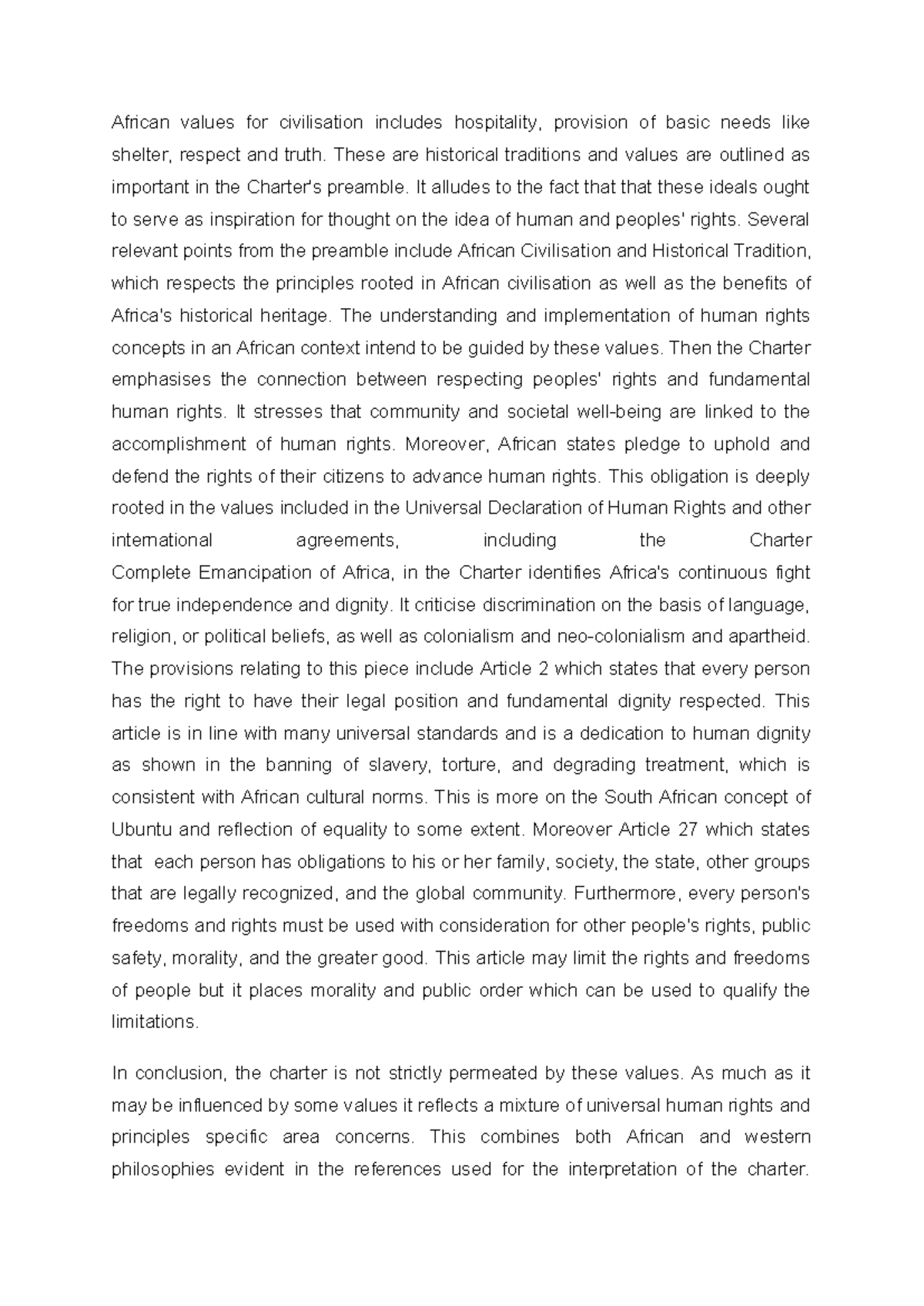 African historical traditions and values are outlined as important in ...