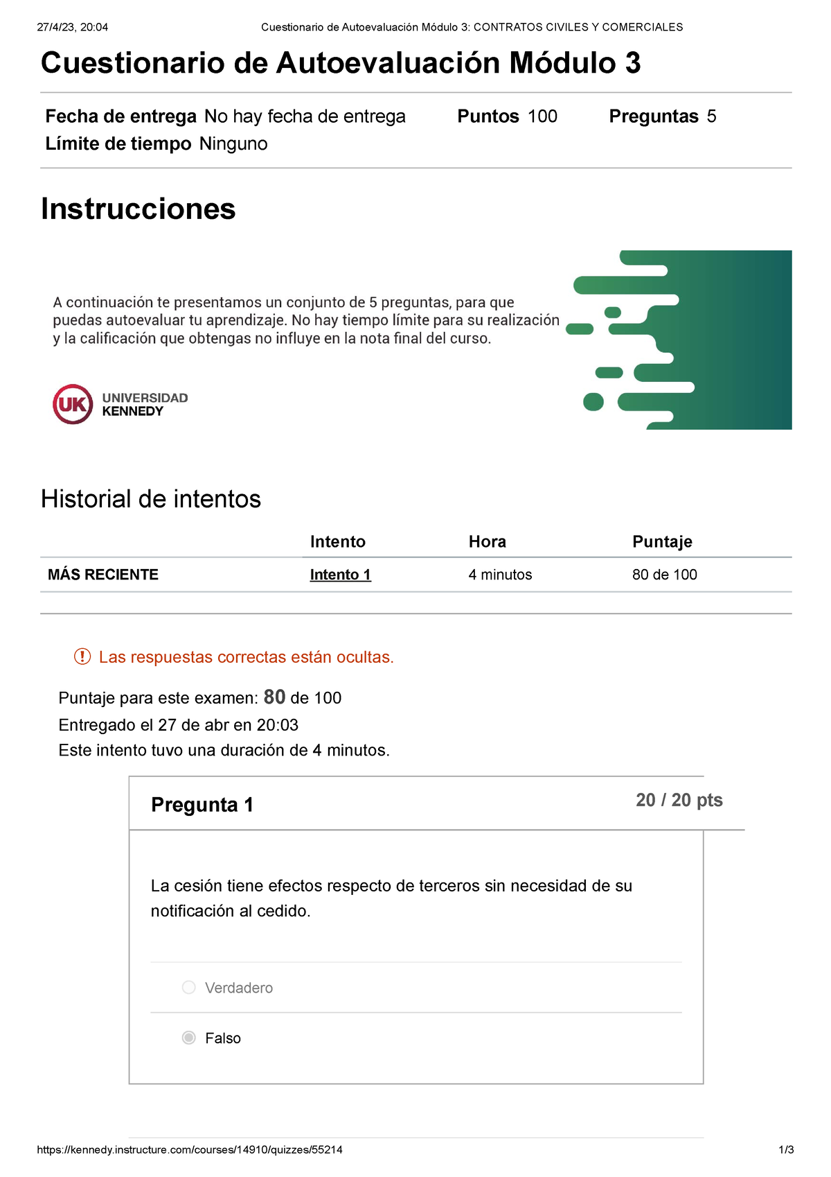 Cuestionario De Autoevaluación Módulo 3 Contratos Civiles Y Comerciales ...