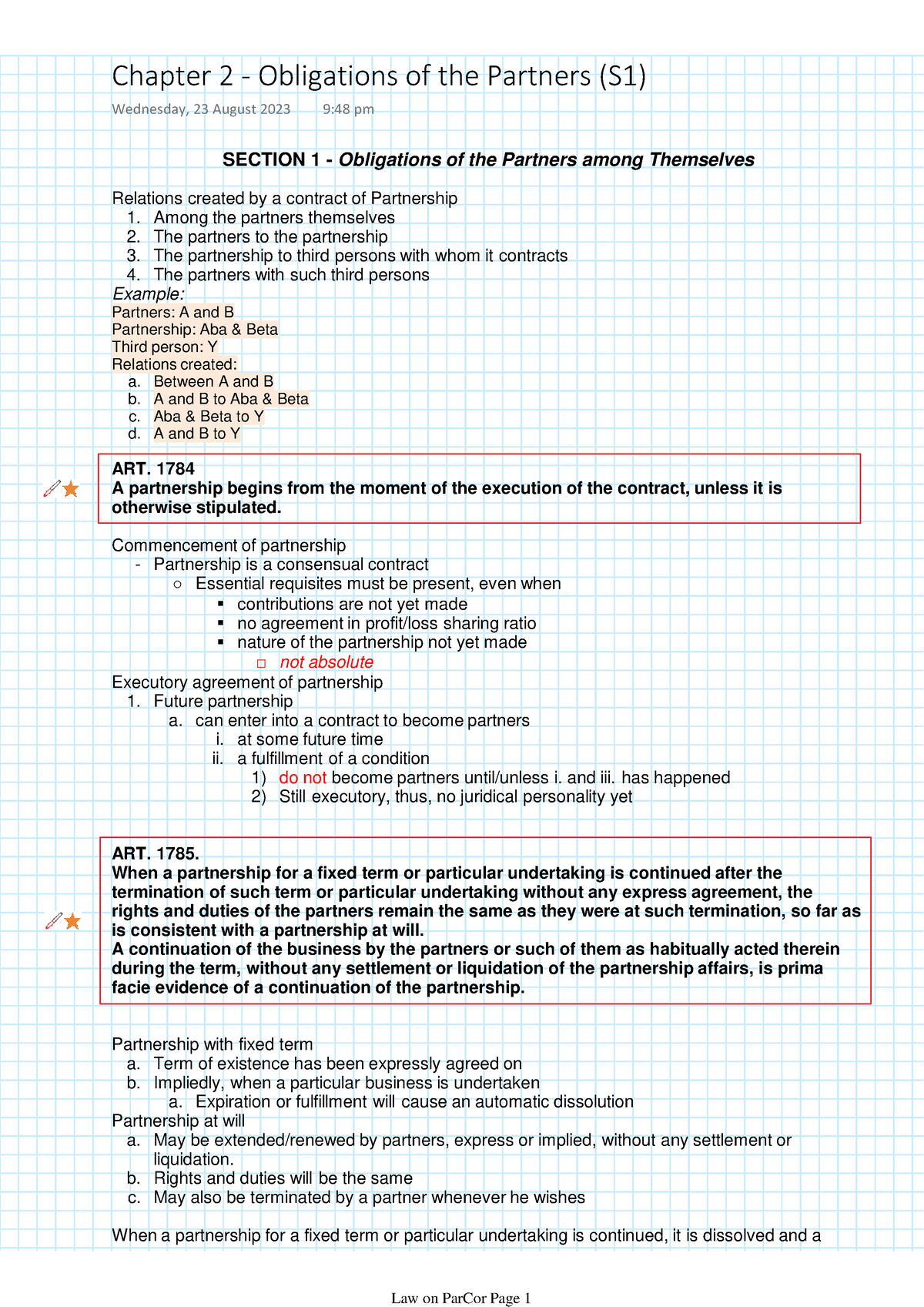 Chapter 2 S1 Obligations Of The Partners Section 1 Obligations Of The Partners Among 9457