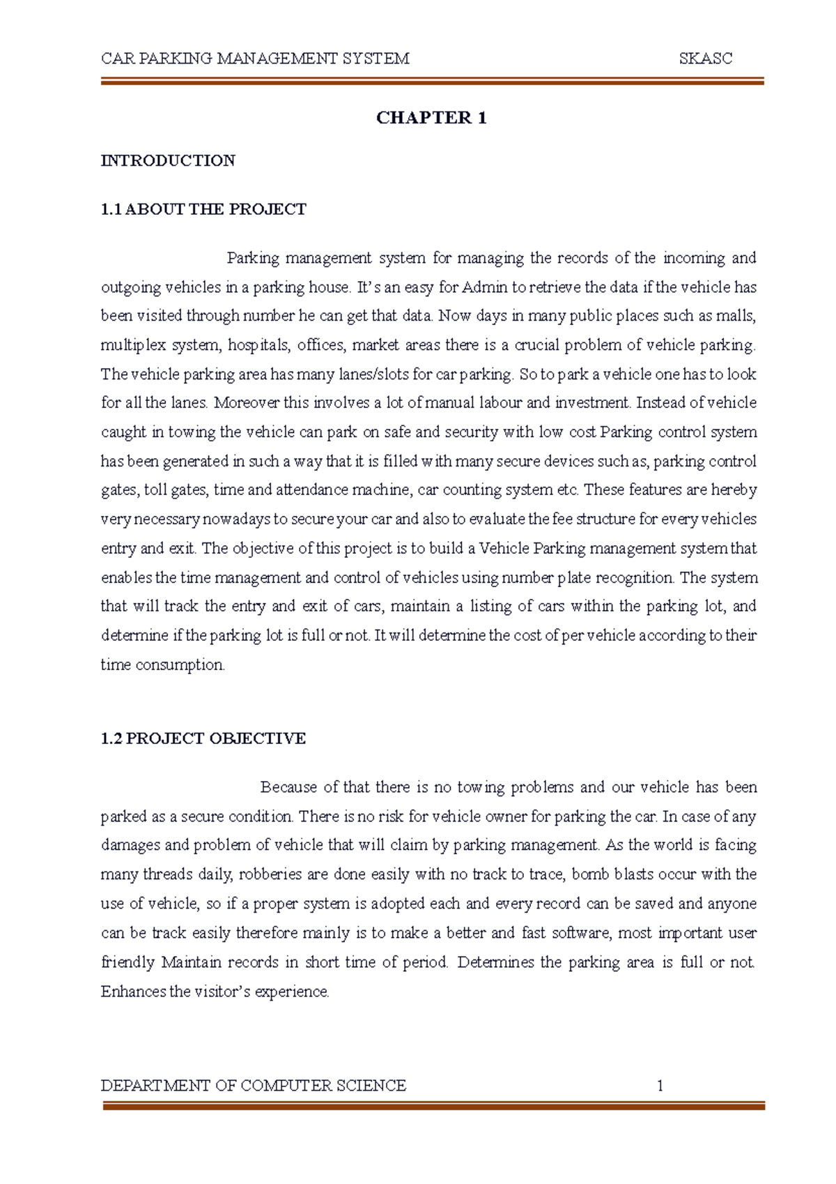 Capstone - CHAPTER 1 INTRODUCTION 1 ABOUT THE PROJECT Parking ...