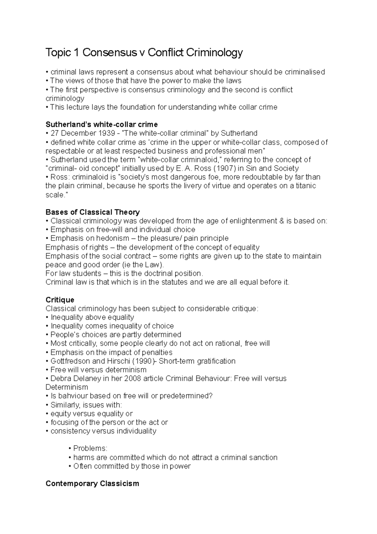 Topic 1 Consensus V Conflict Criminology - Topic 1 Consensus V Conflict ...