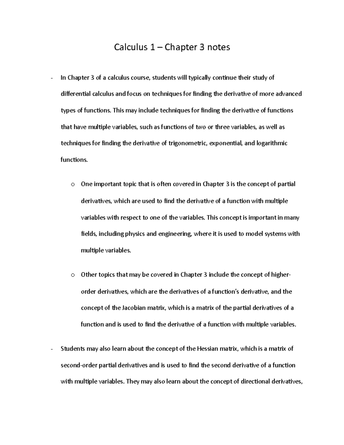 Calc 1 Ch3 and 4 notes - Calculus 1 – Chapter 3 notes In Chapter 3 of a ...