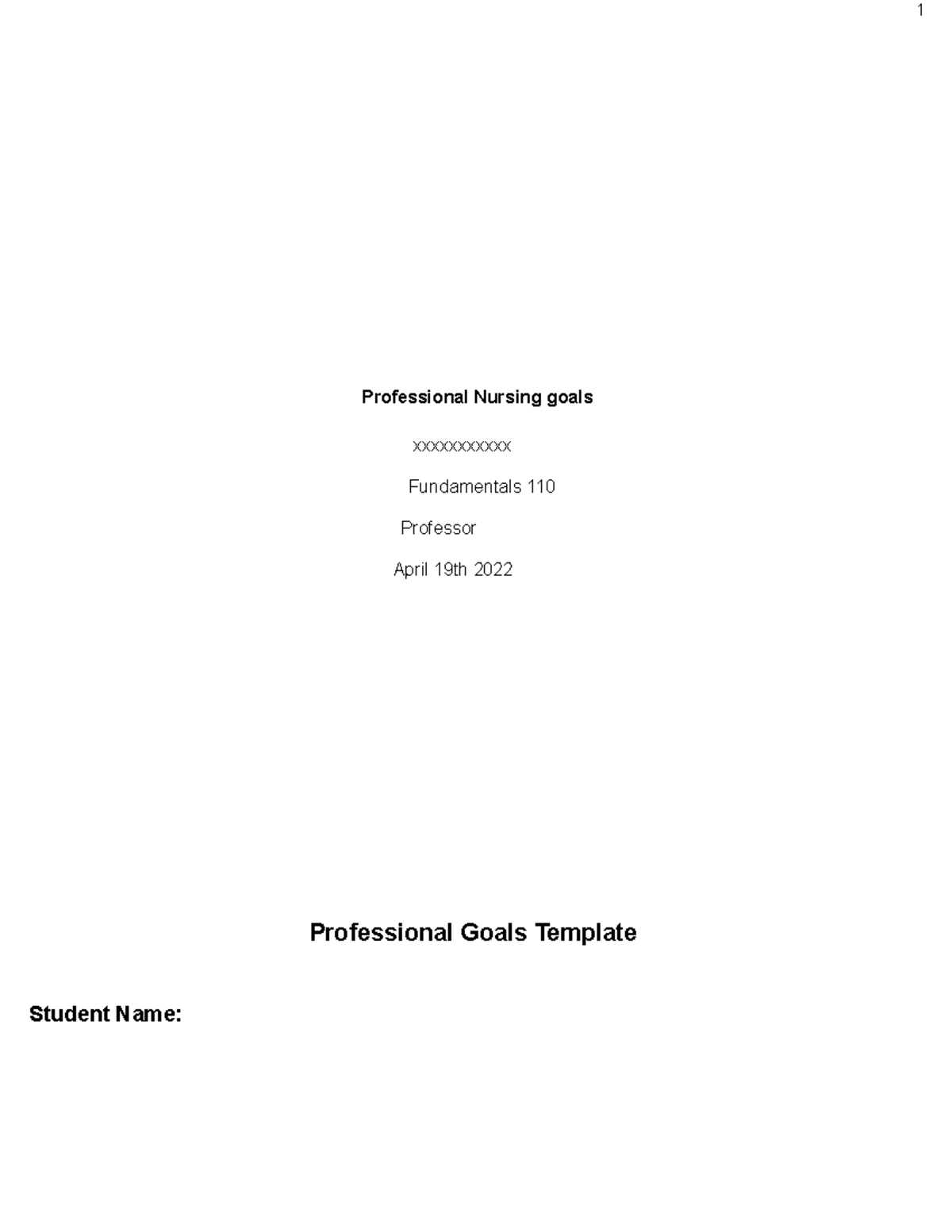 Kami Export   Professional Goals Template (1)   1 Professional Nursing