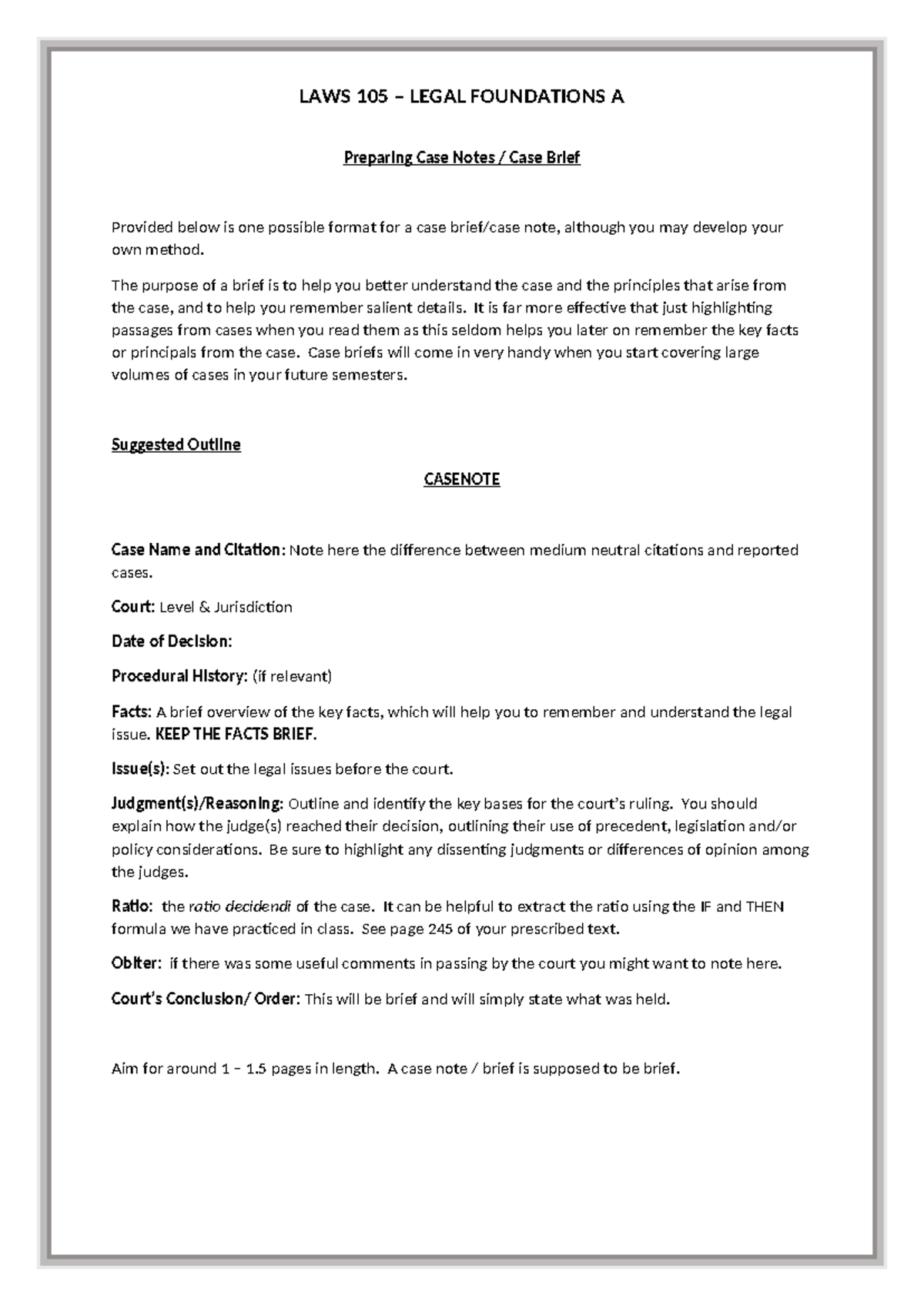 1b. Week 4 Legal Foundations A - Topic 3 - Writing Case Note Guide ...