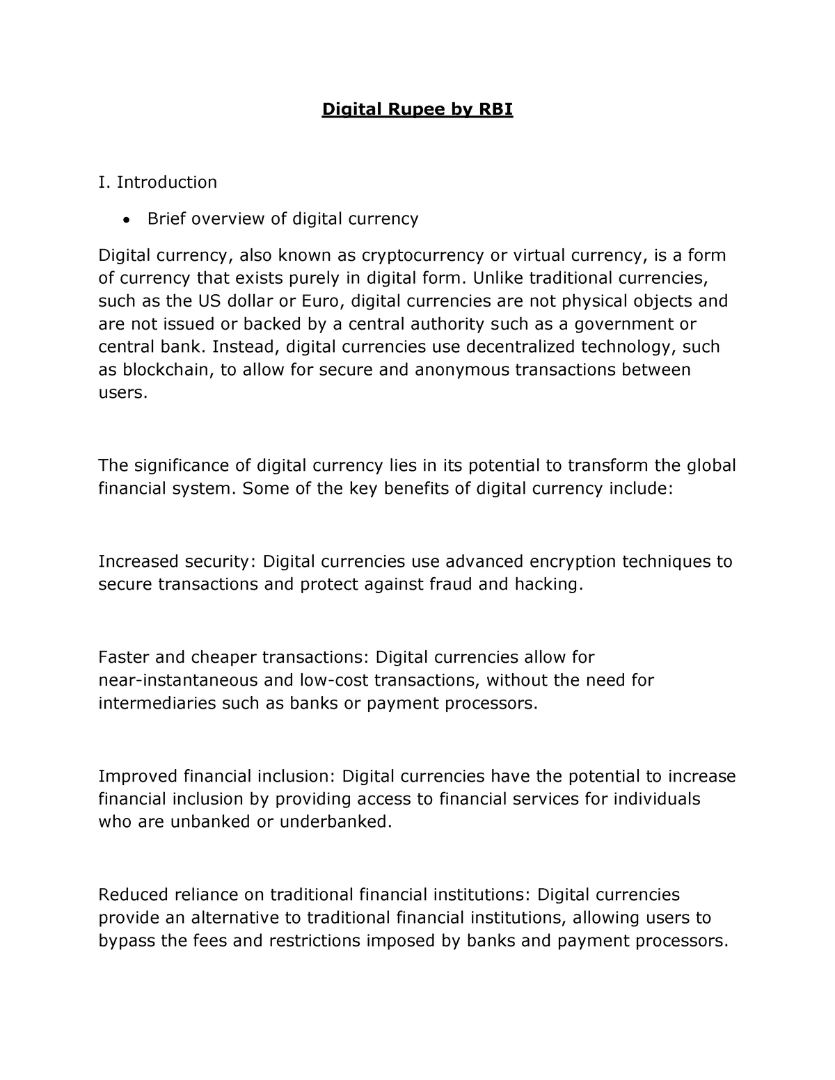 essay on rbi digital currency in 250 words