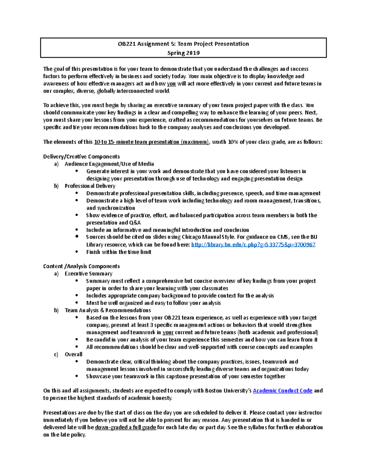 OB221 Spring 2019 Team Project Presentation Assignment Final - OB221 ...