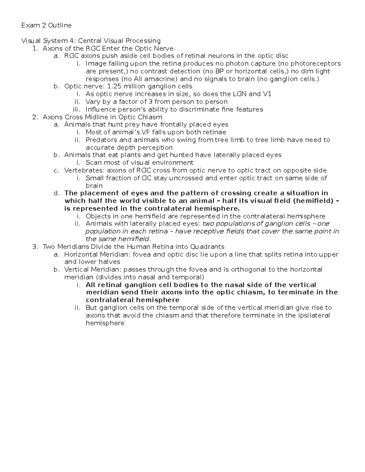 Exam 2 Outline - Summary Visual System - Exam 2 Outline Visual System 4 ...