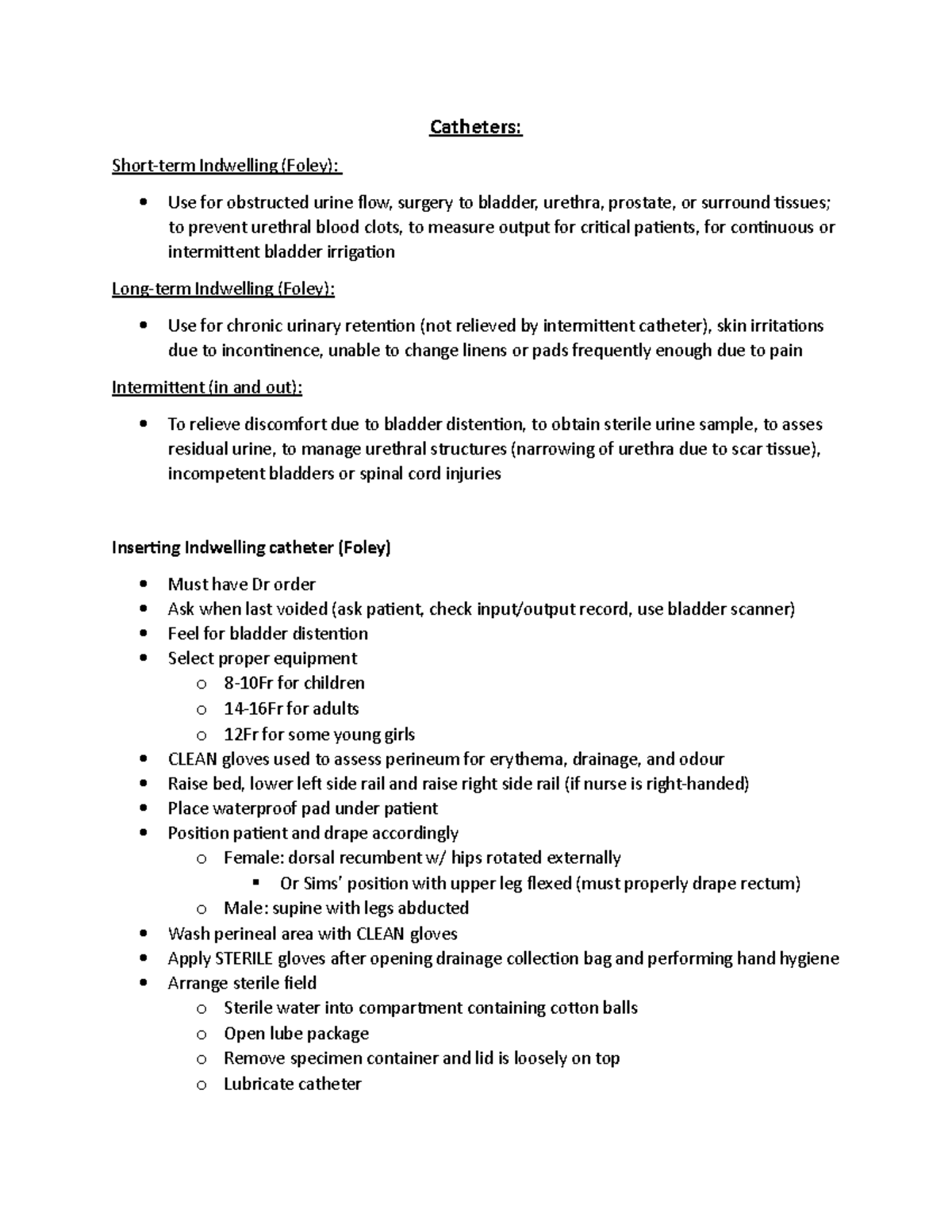 Catheter Insertion Guidelines Catheters Shortterm Indwelling (Foley