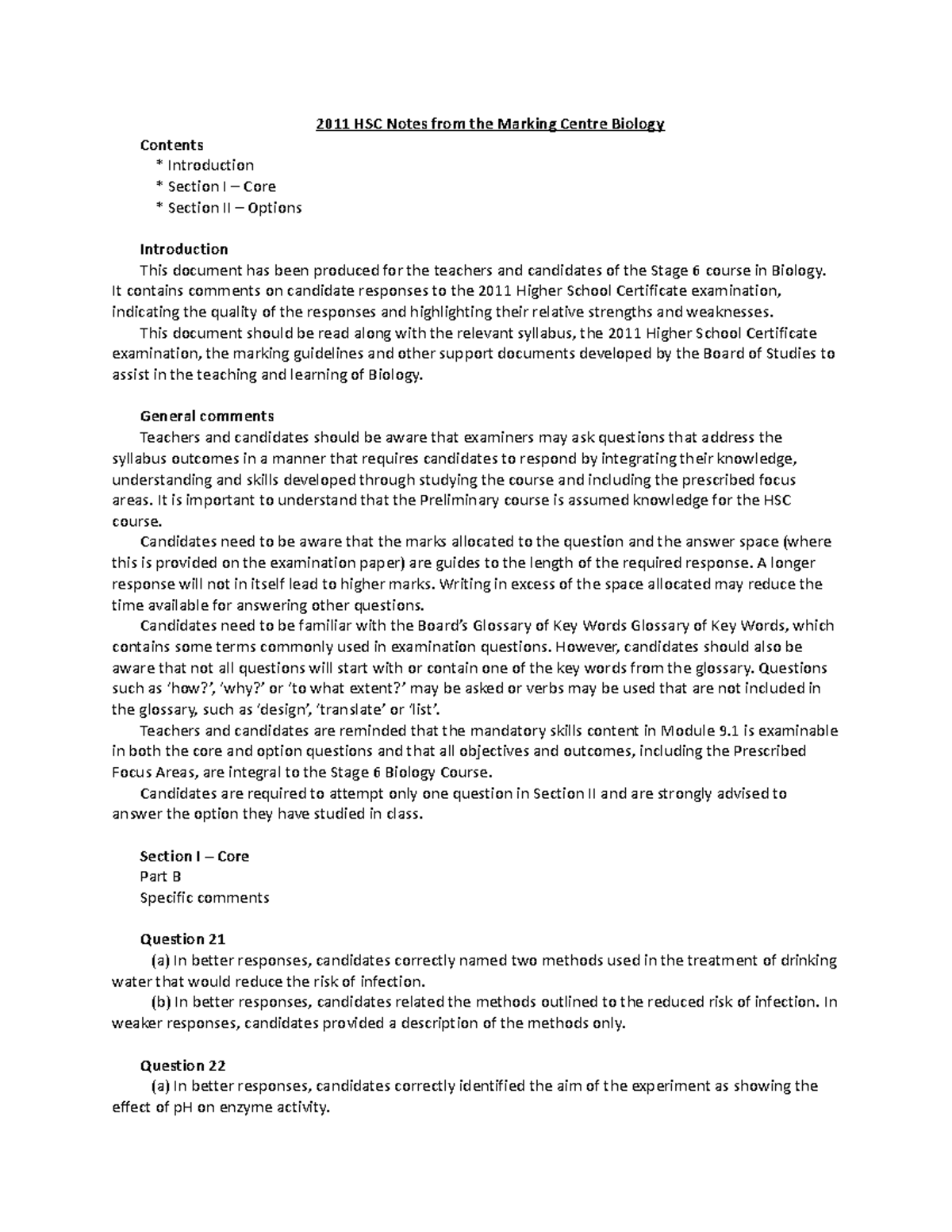 11 hsc bio notes - 2011 HSC Notes from the Marking Centre Biology ...