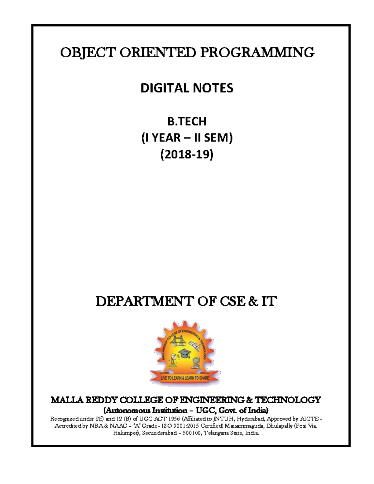 OOP 10122018 - Lecture Notes 12 - OBJECT ORIENTED PROGRAMMING DIGITAL ...